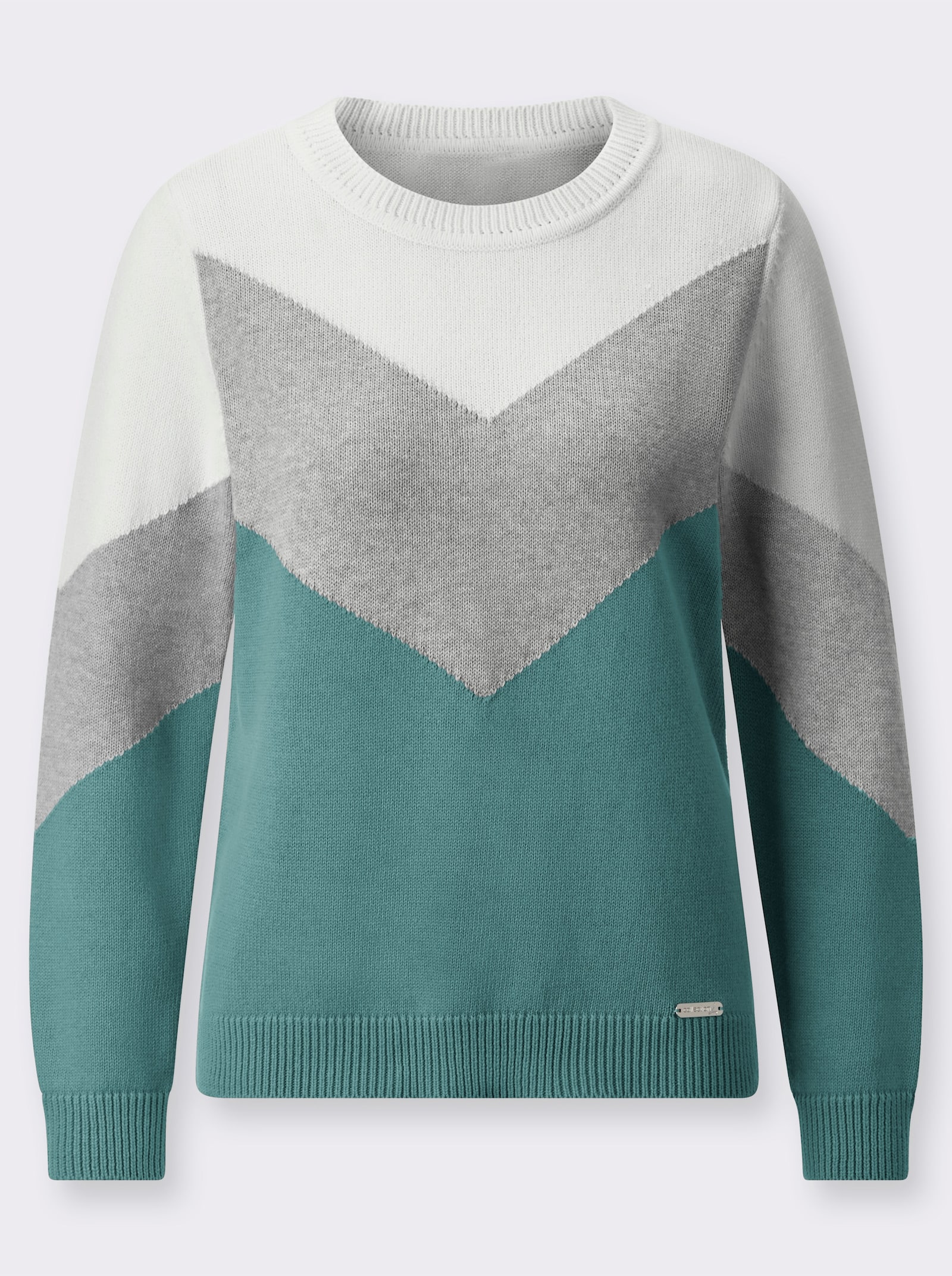 Pull à encolure ronde avec motif « color block » - jade-gris clair chiné