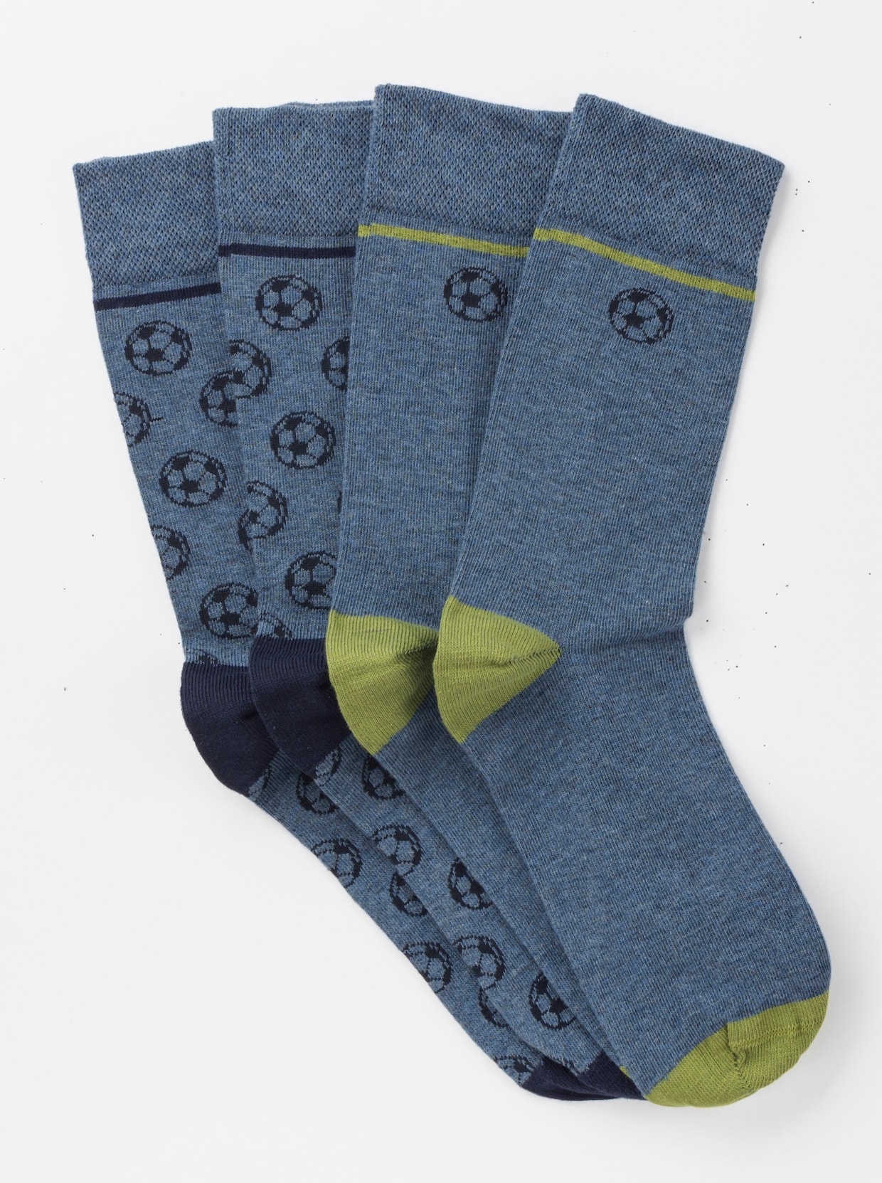 wäschepur men Pánske ponožky - 2x džínsová modrá-námornícka modrá vzorovaná + 2x džínsová modrá-kiwi