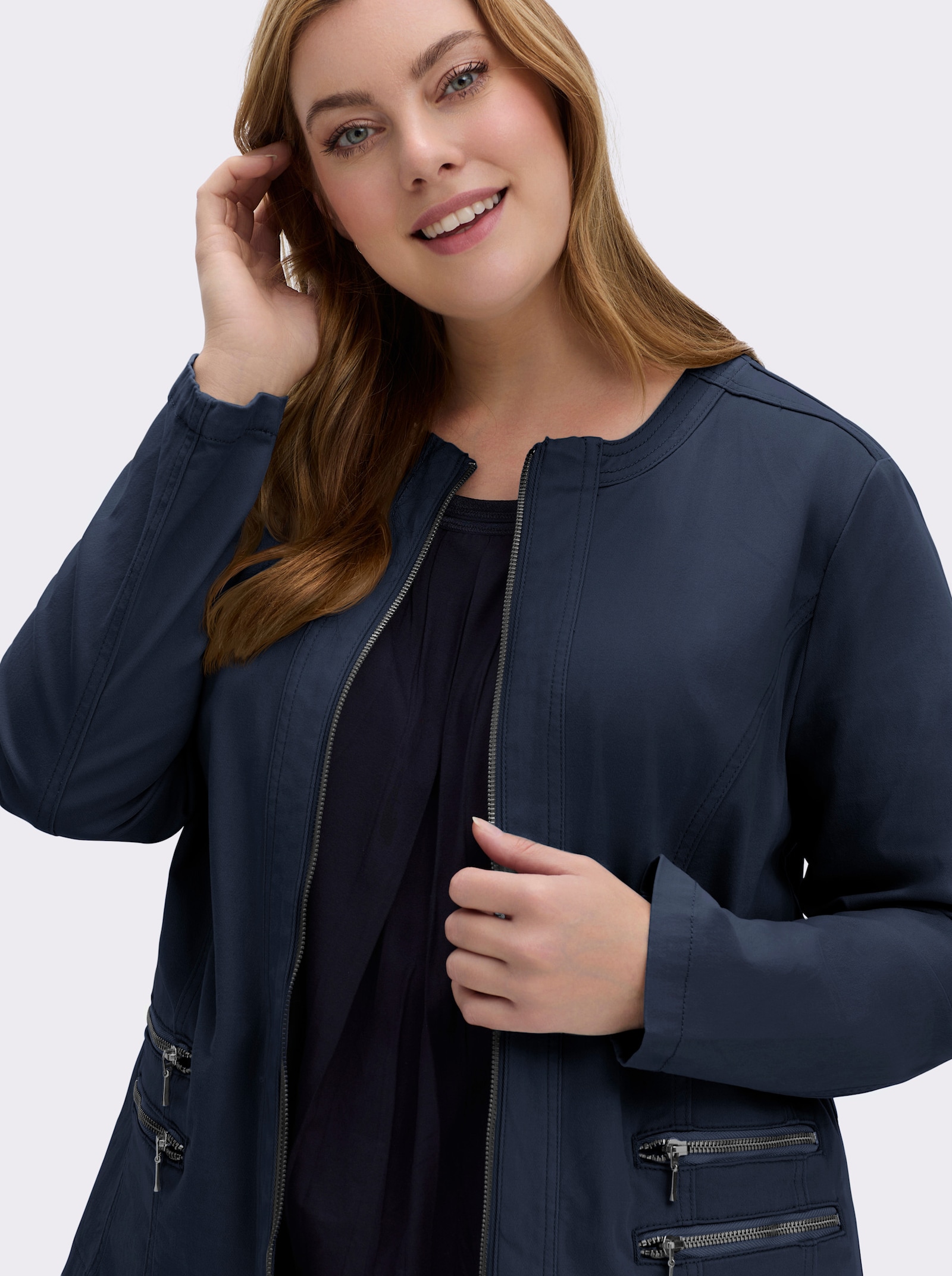 Jeansblazer mit Zier-Reißverschlüssen - marine