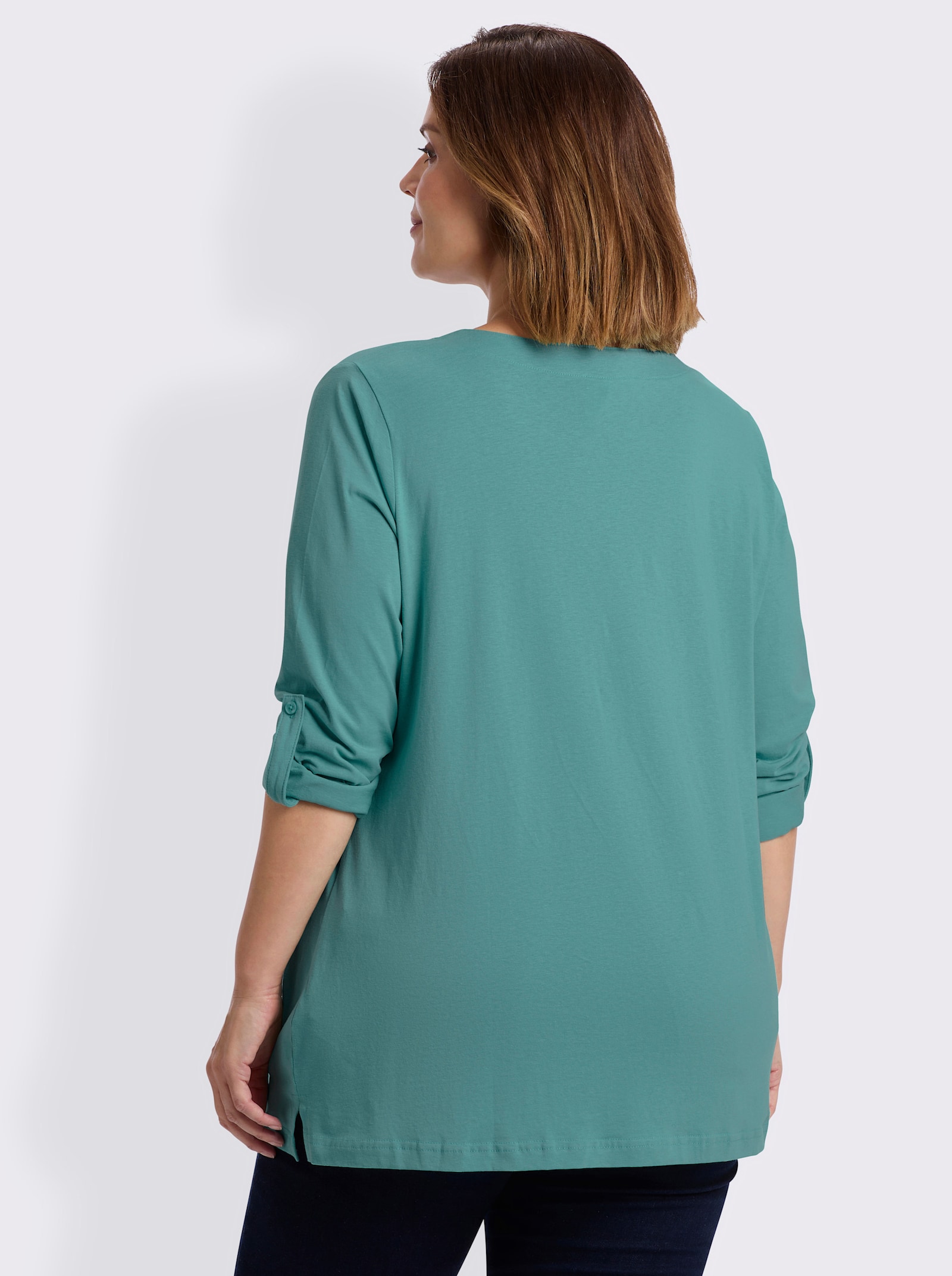 Longshirt mit Ärmeln zum Krempeln - türkis