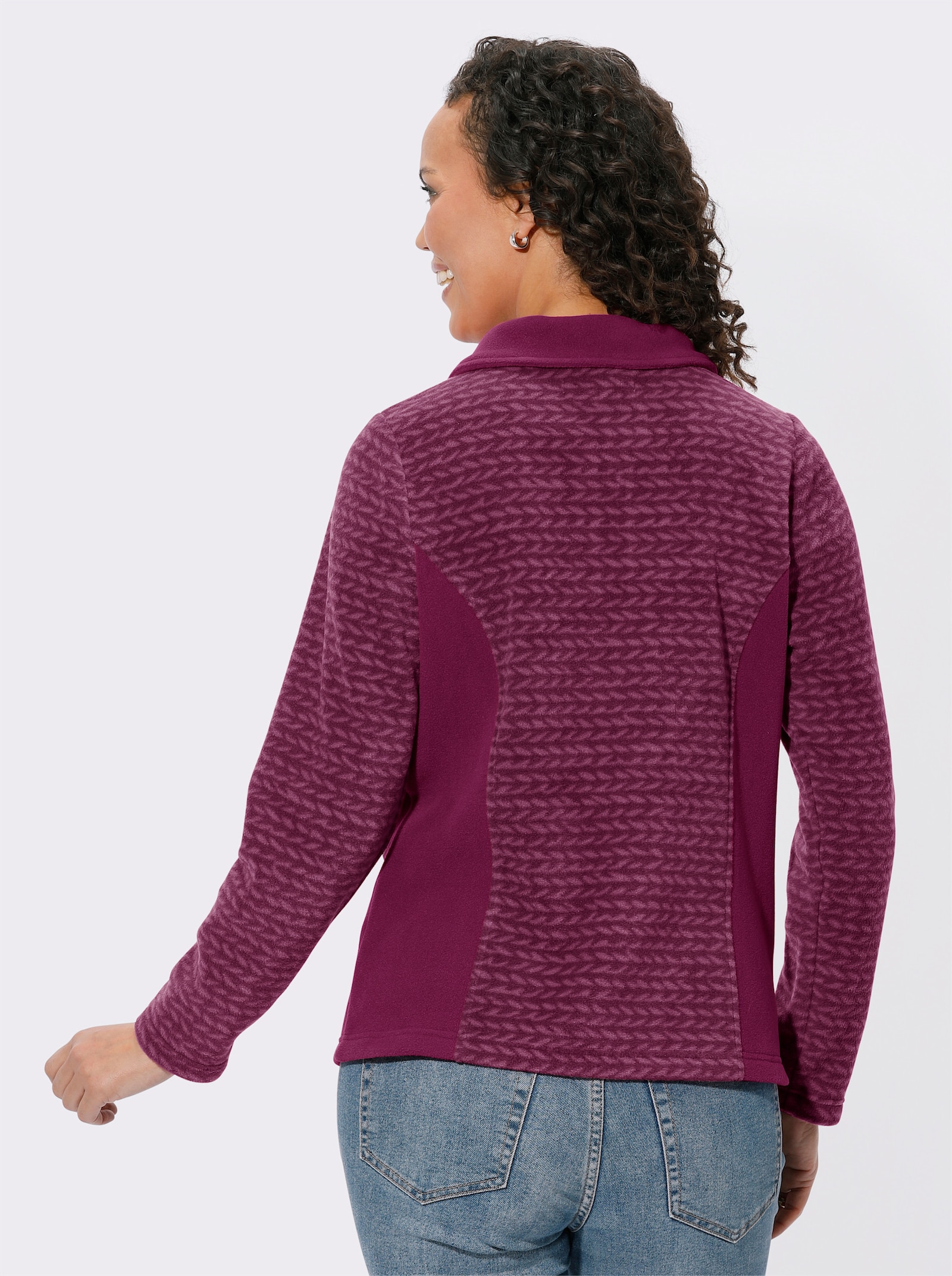 Fleeceshirt mit innen einfarbigem Troyerkragen - erika-malve