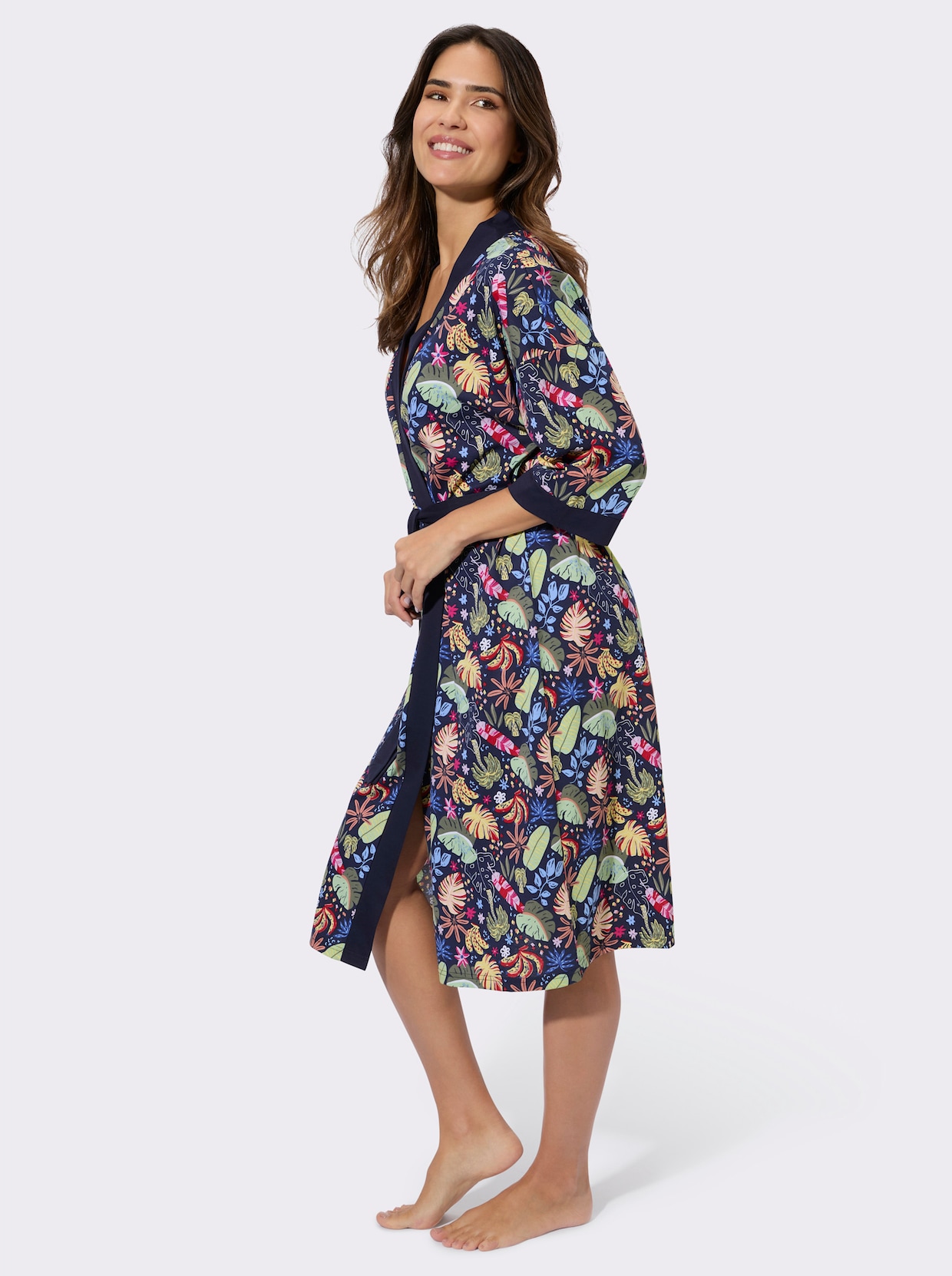 Morgenmantel mit Kimono-Ärmeln - marine-bedruckt