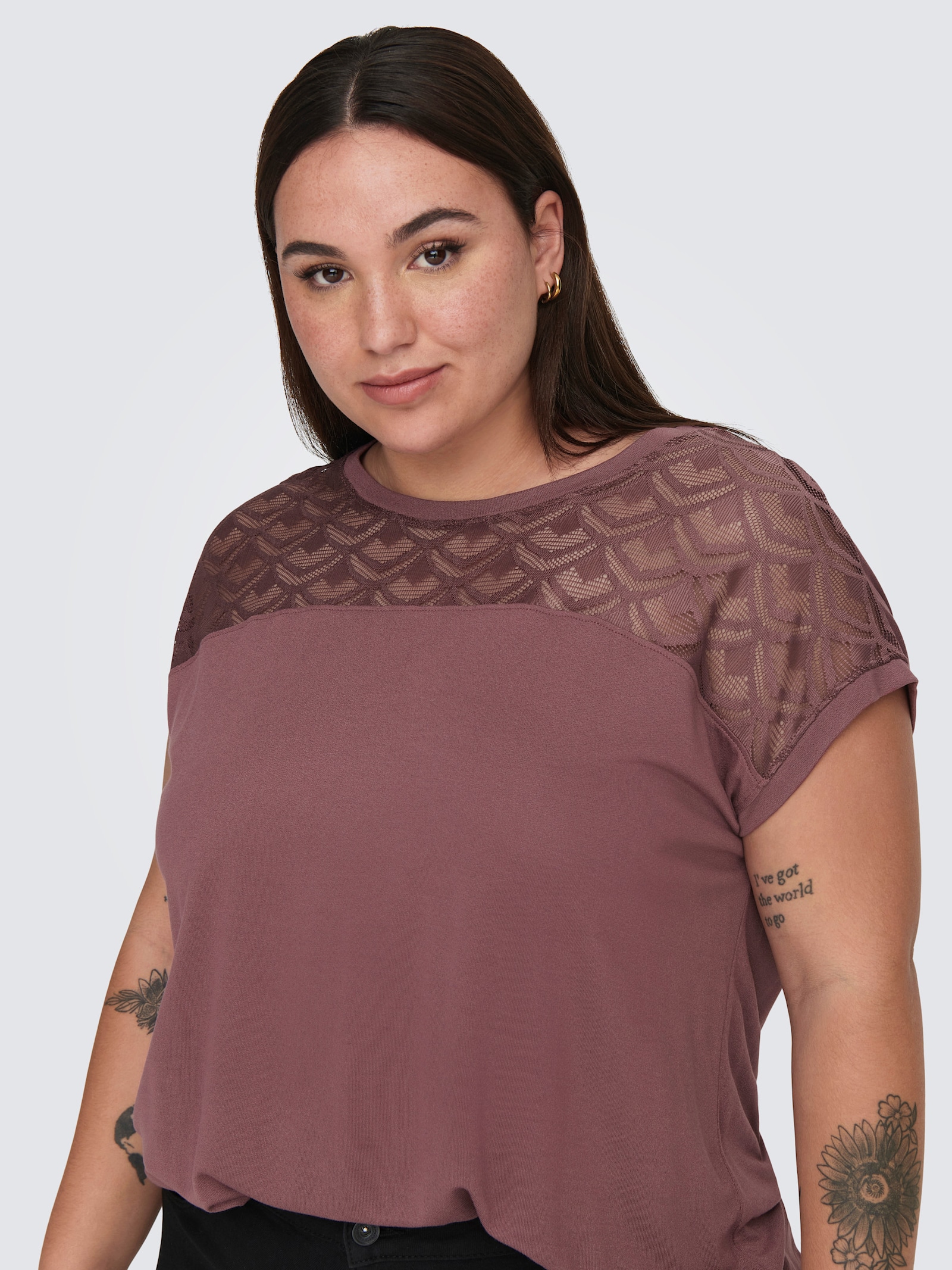 ONLY CARMAKOMA Spitzenshirt - rose brown