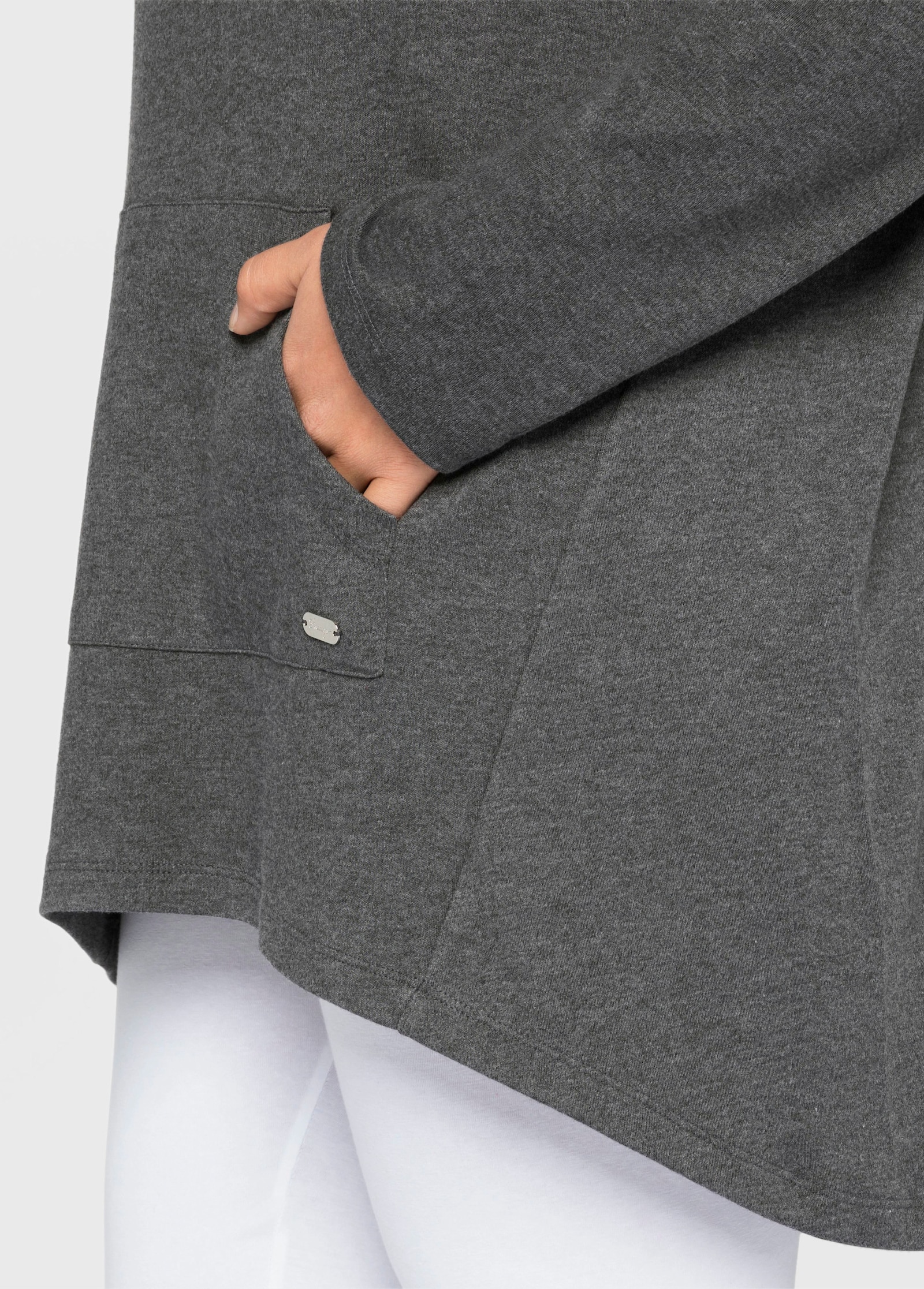 sheego Longshirt im Vokuhila-Schnitt - grau meliert