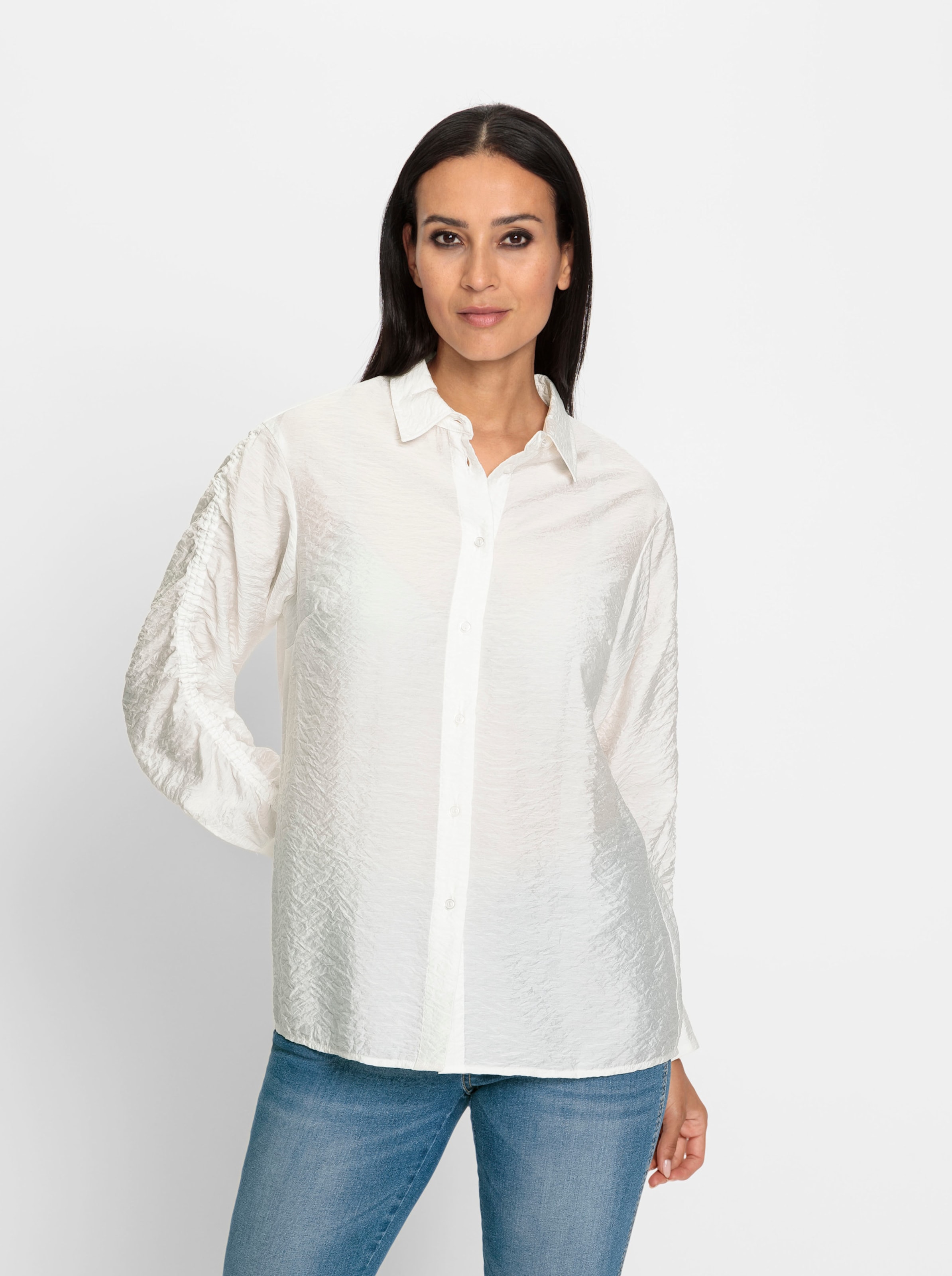 heine Crinklebluse mit Raffungen in ecru | heine