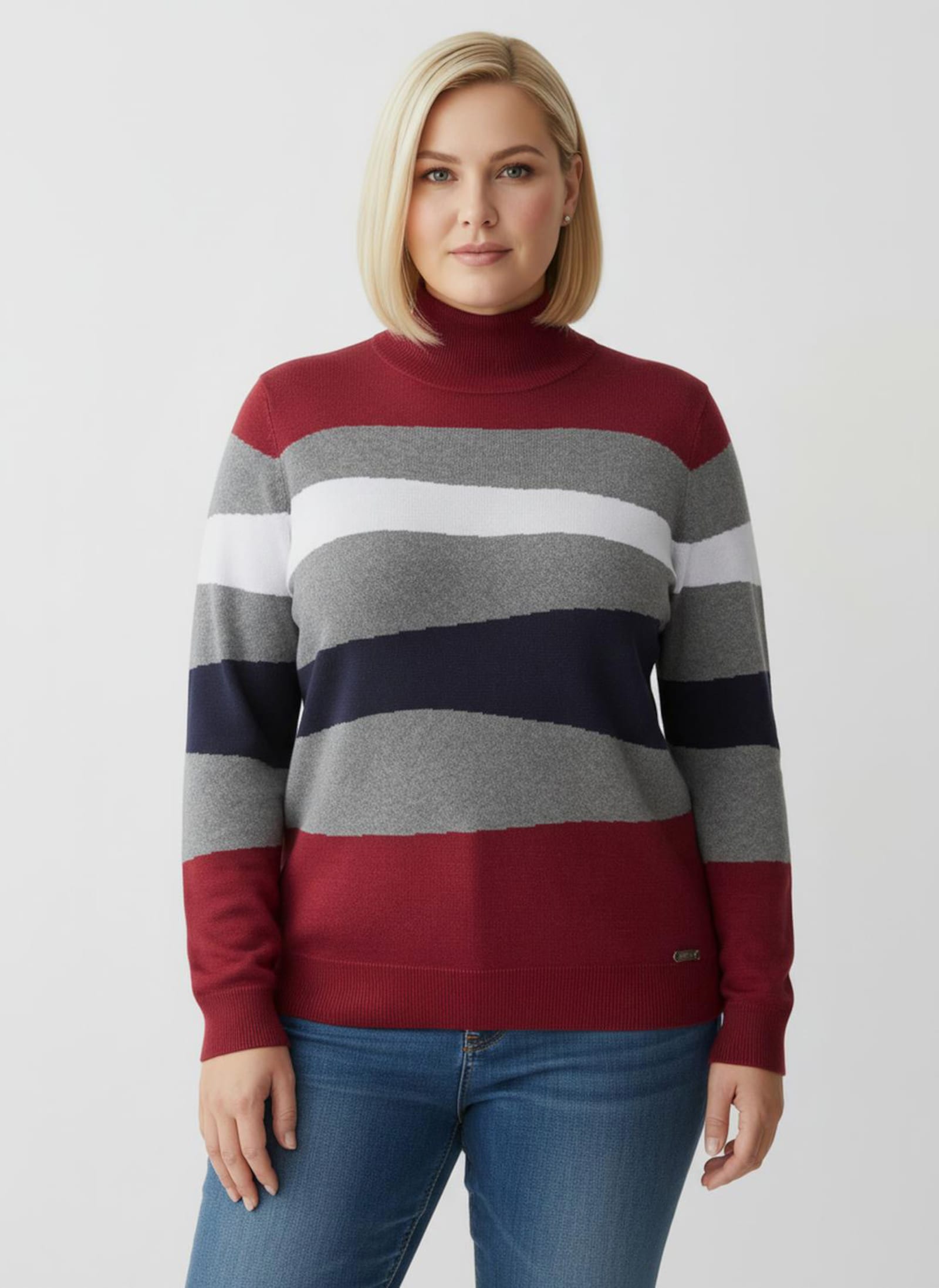 Langarm-Pullover mit Ripp-Abschlüssen, kuschelig - grau-rot-gemustert