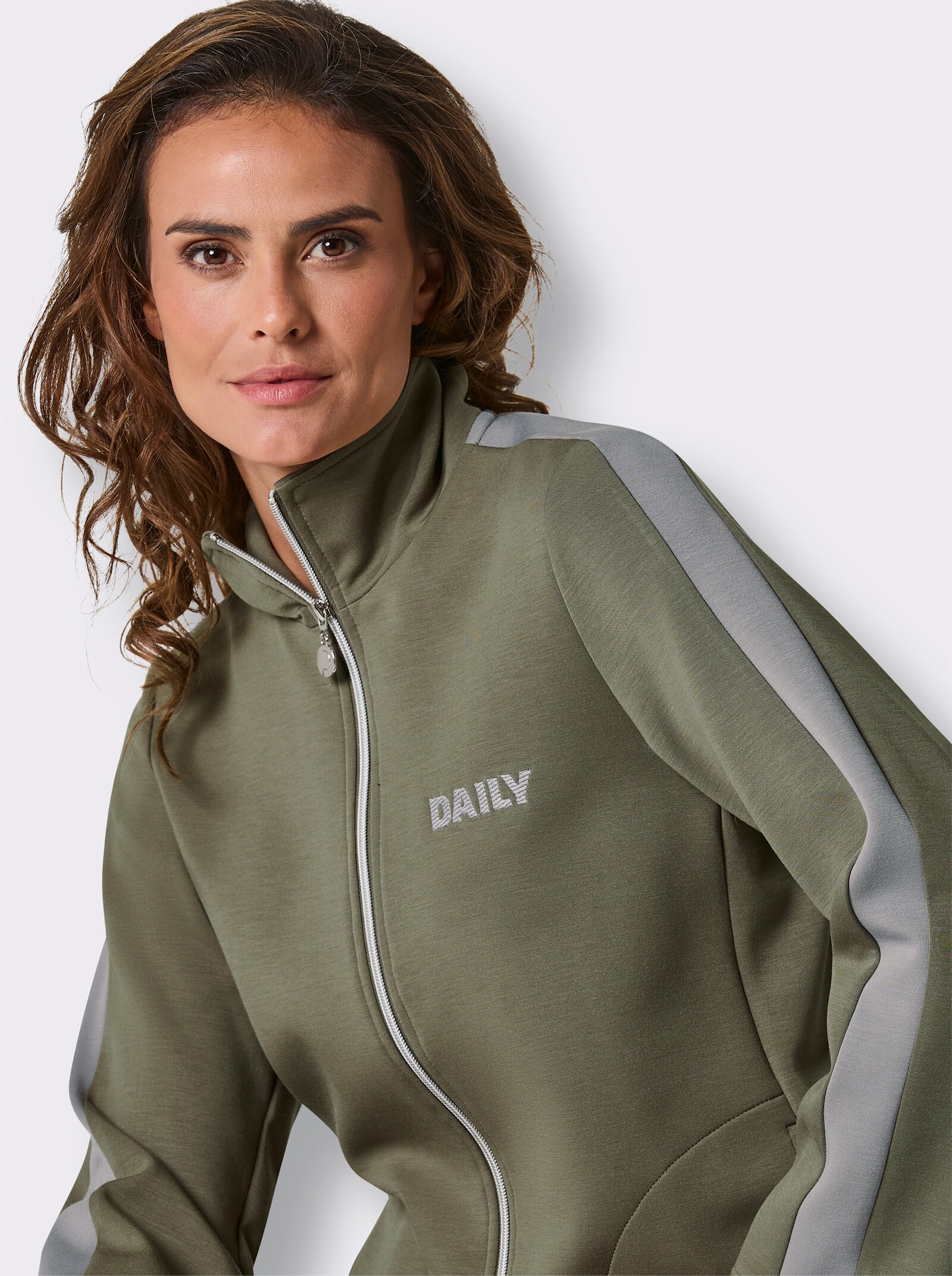 CREATION L PREMIUM Jacke mit Kontrastband - khaki-steingrau