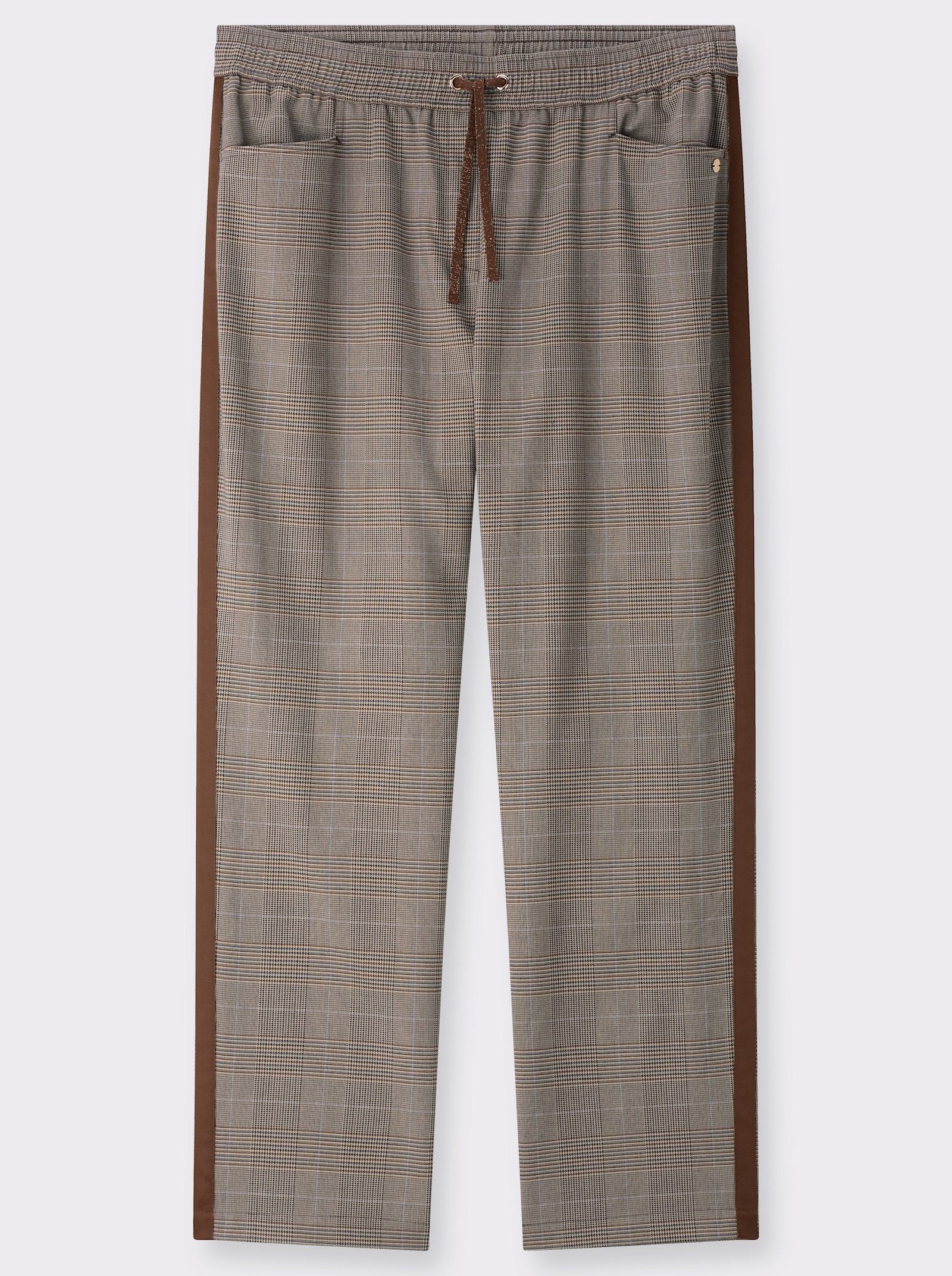 sheego Schlupfhose mit seitlichem Galonstreifen - schoko-cognac-kariert