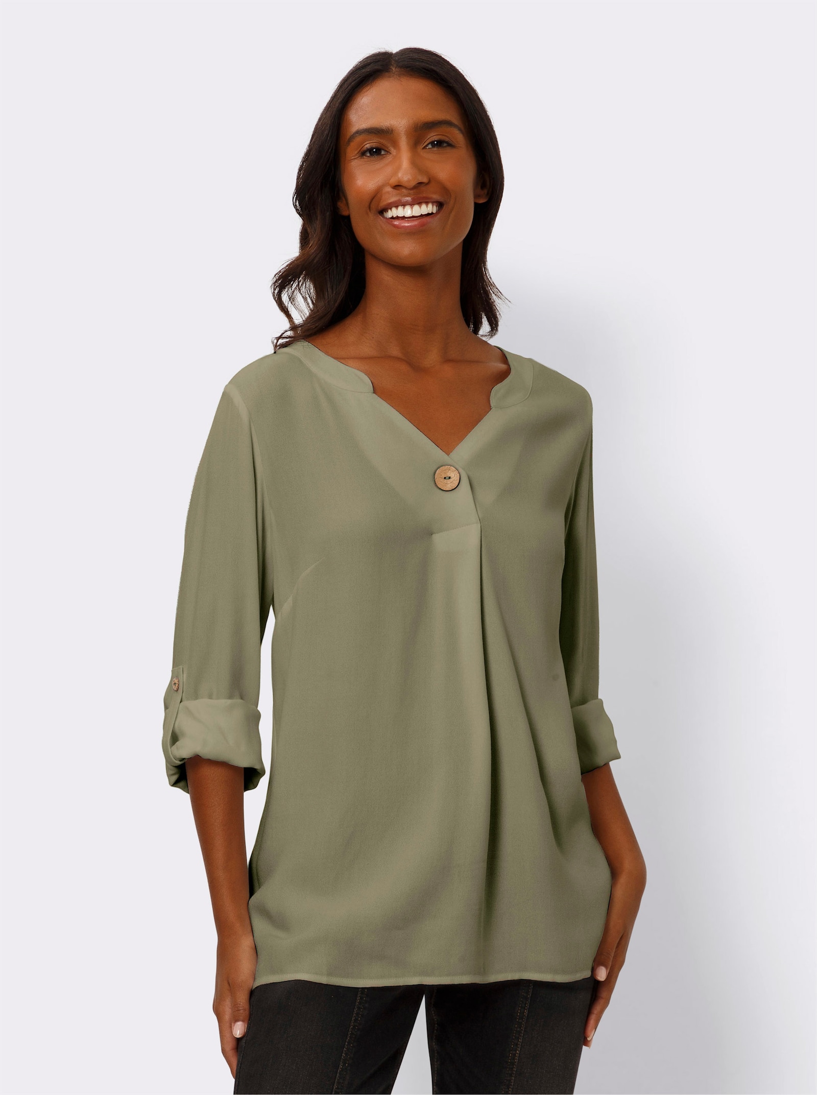 heine Schlupfbluse aus Viskose-Crêpe - khaki