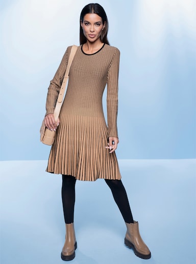 heine Tricot jurk - camel/zwart gestreept