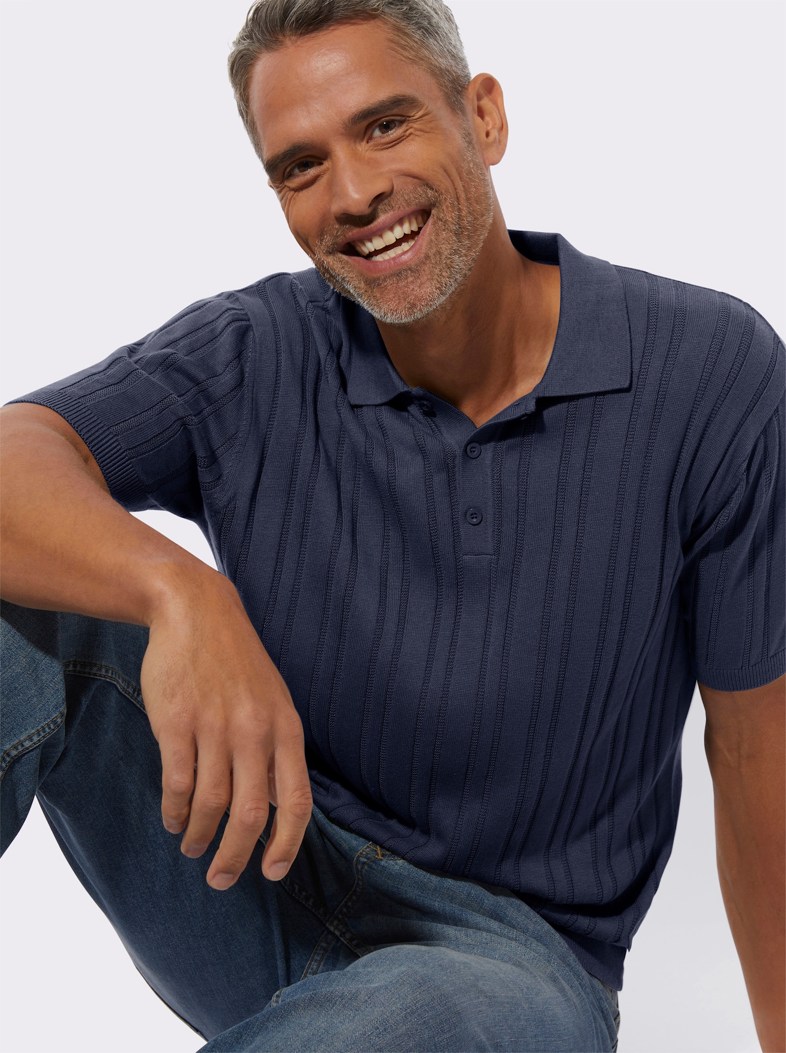 Svetr s krátkým rukávem s 3D strukturou - námořnická modrá