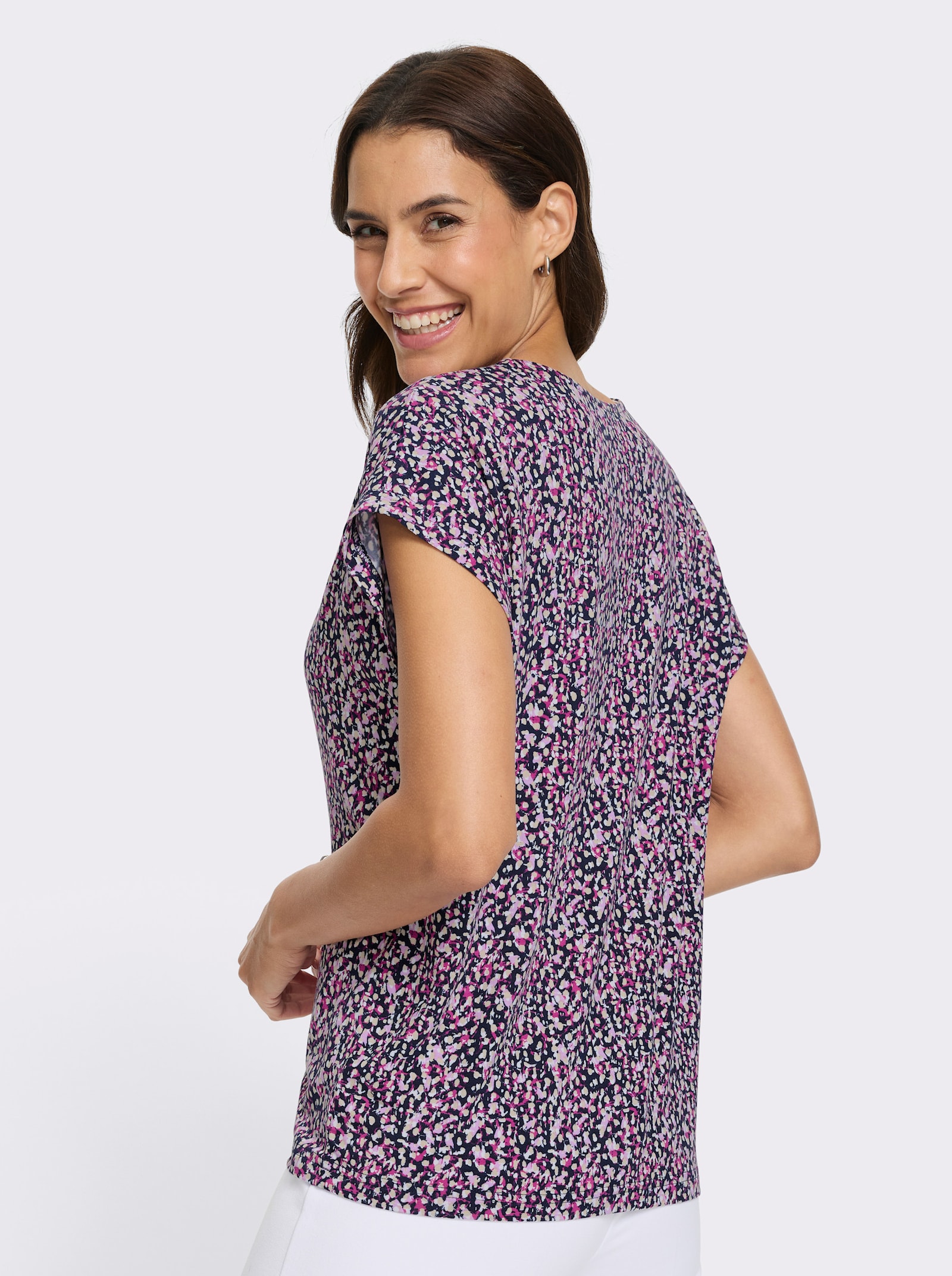 Print-Shirt mit überschnittenen Schultern - marine-orchidee-bedruckt