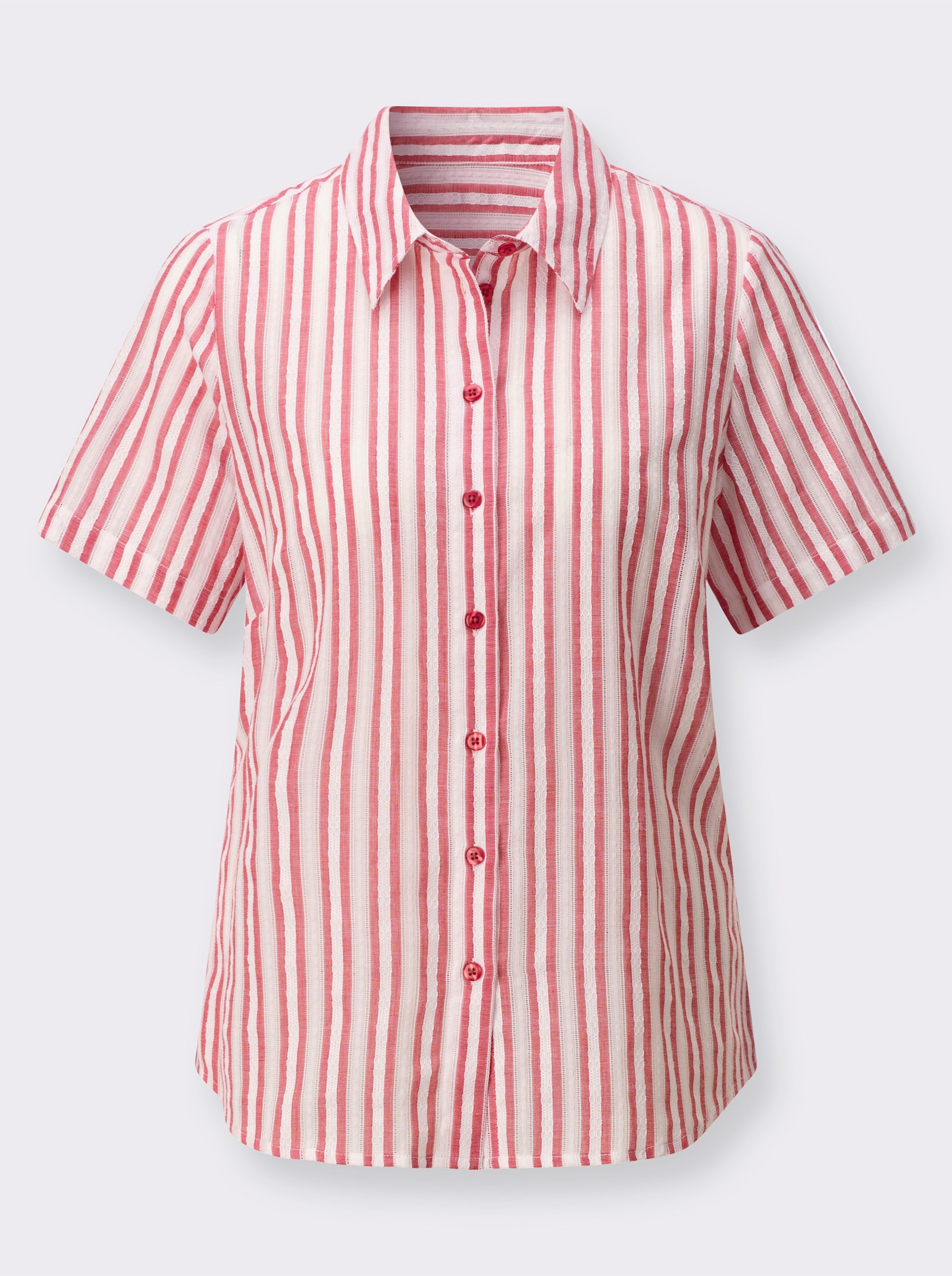 Gestreifte Bluse mit leicht abgerundetem Saum - erdbeere-weiss-gestreift