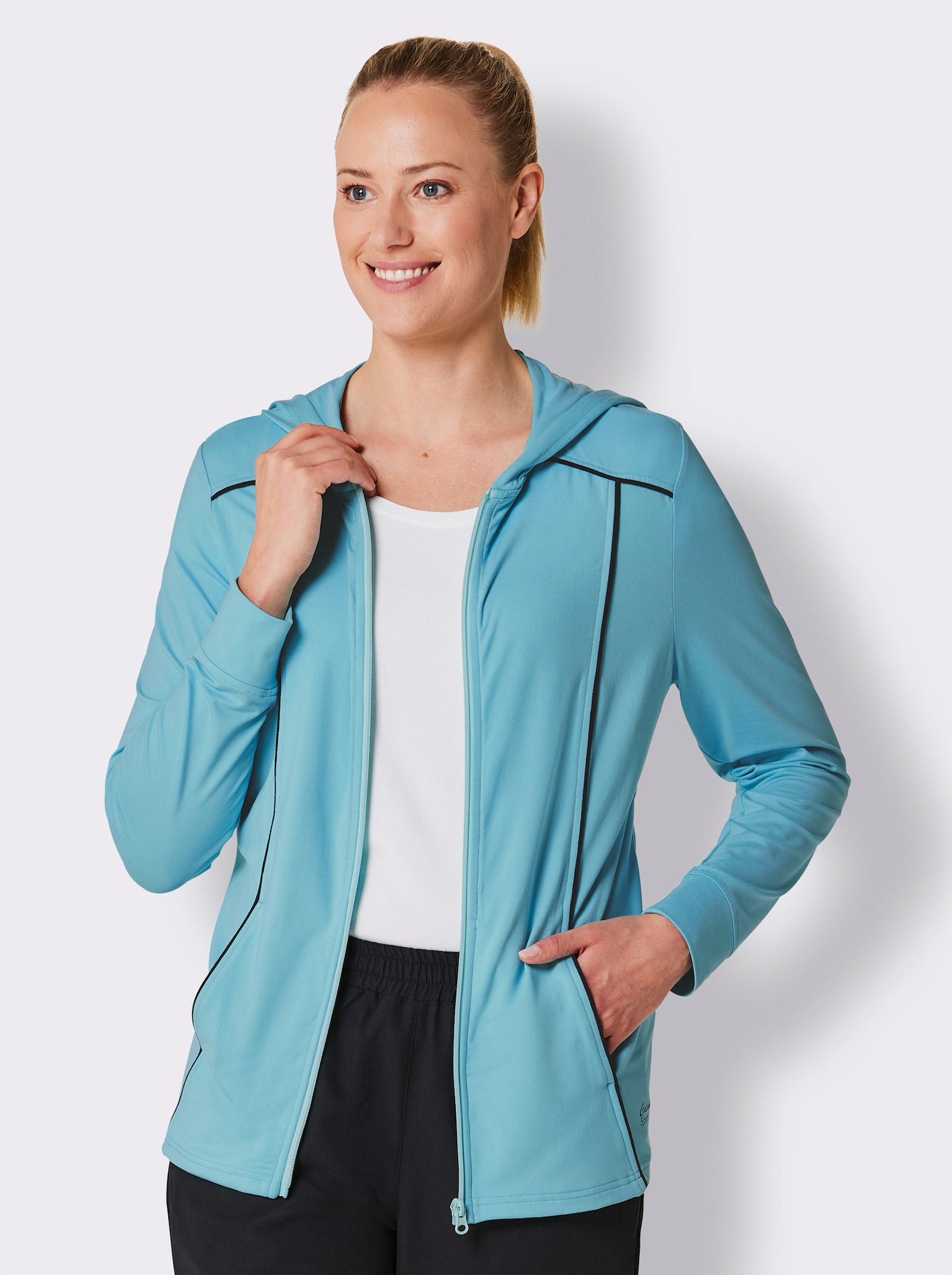 Catamaran Sports Sportjacke mit Kontrastpaspeln - aquamarin-schwarz