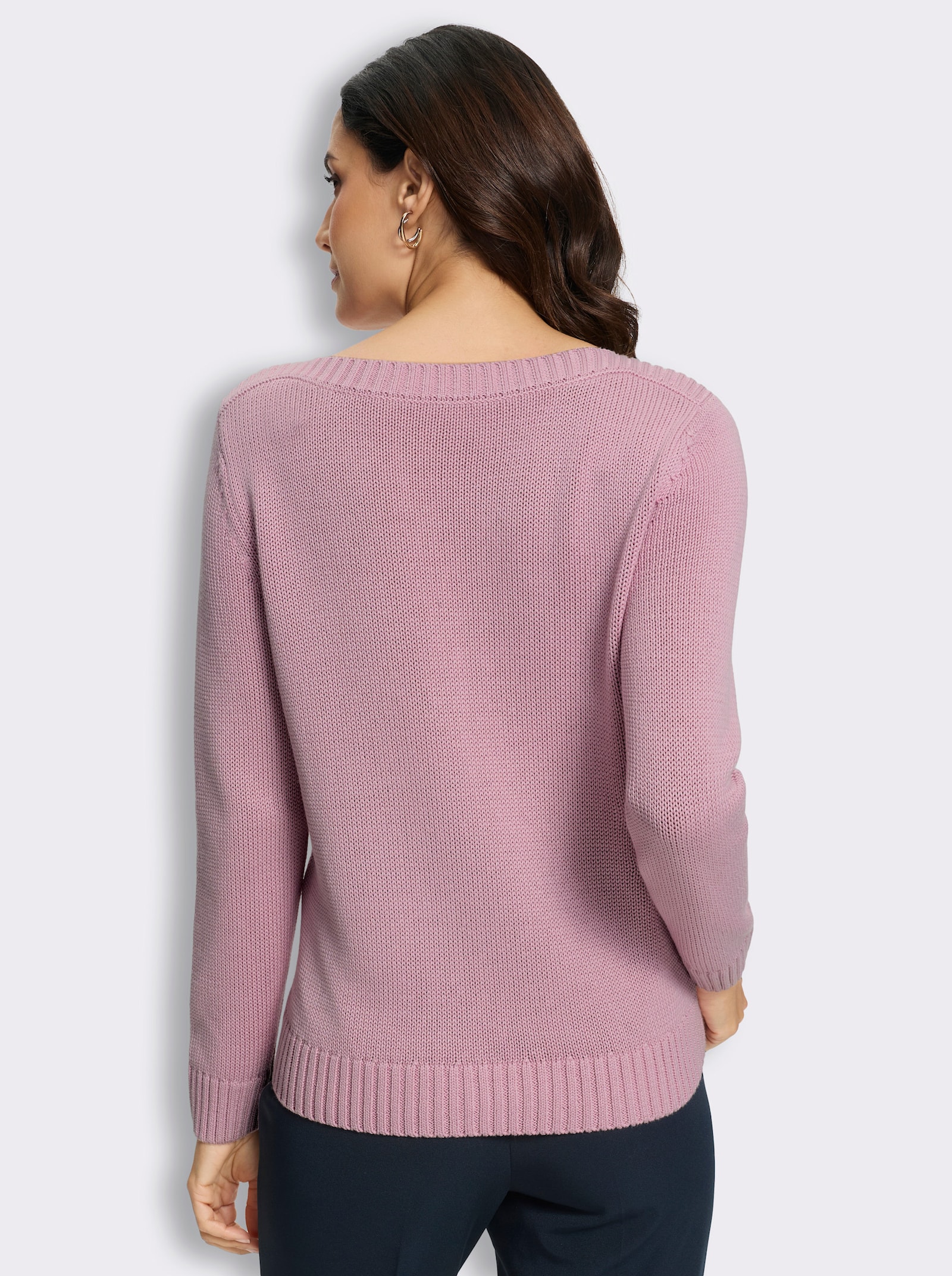 Pullover mit Zopfmuster-Mix vorne - rosé