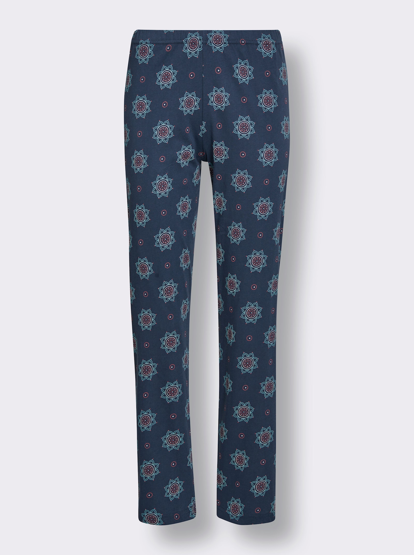 Comtessa Schlafanzug aus reiner Baumwolle - türkis-marine-bedruckt