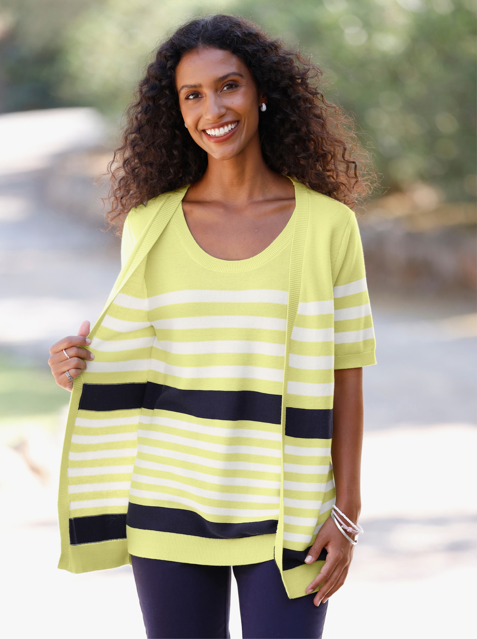 heine 2-in-1-Pullover mit Streifen - pistazie-marine-geringelt