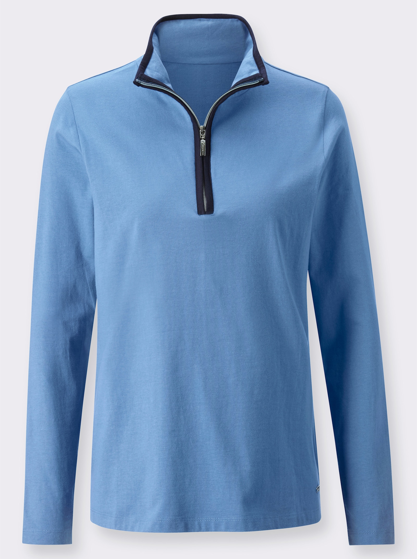Sweatshirt met opstaande kraag en ritssluiting - middenblauw