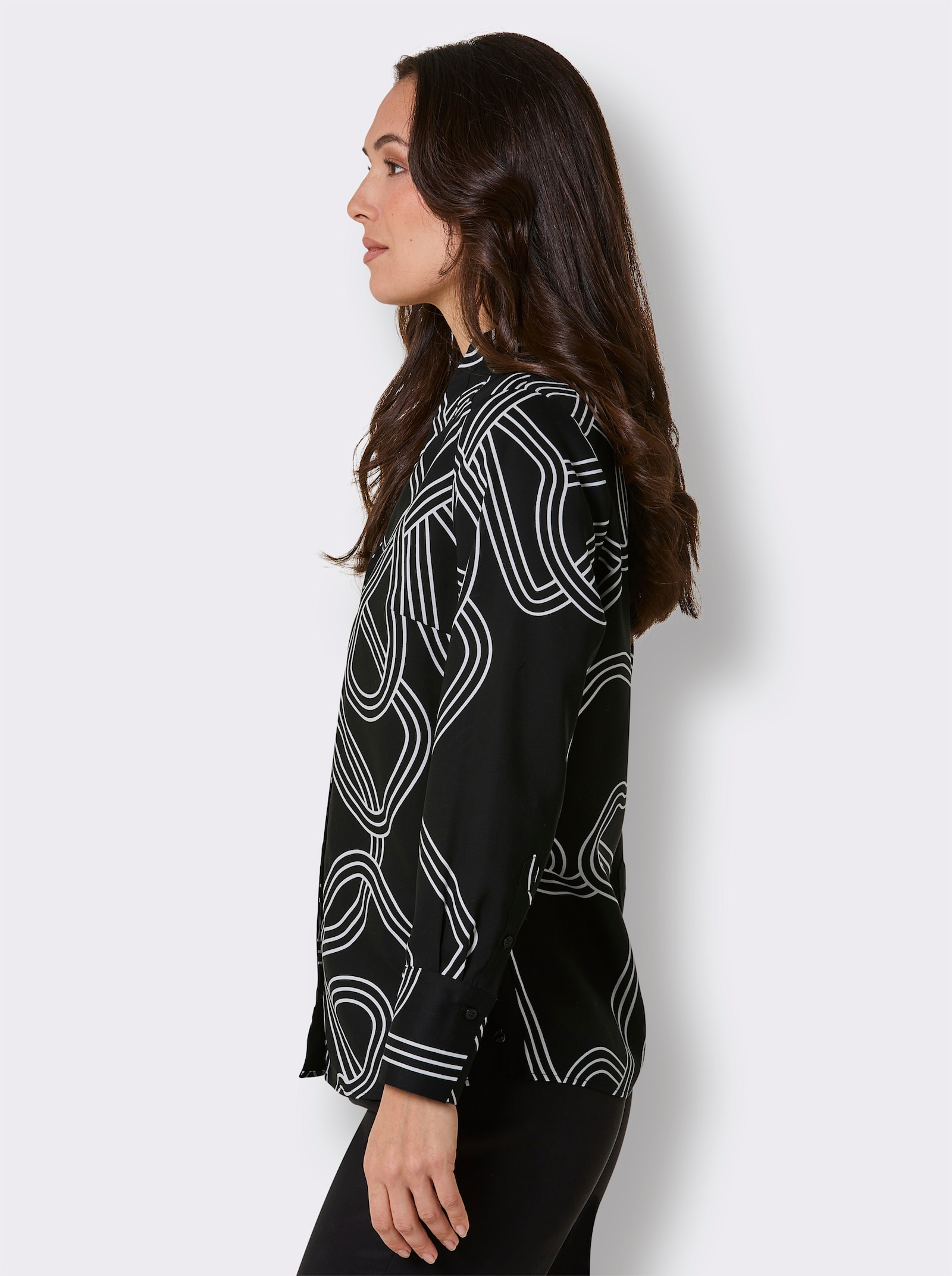 CREATION L PREMIUM Druckbluse mit Manschetten - schwarz-ecru-bedruckt