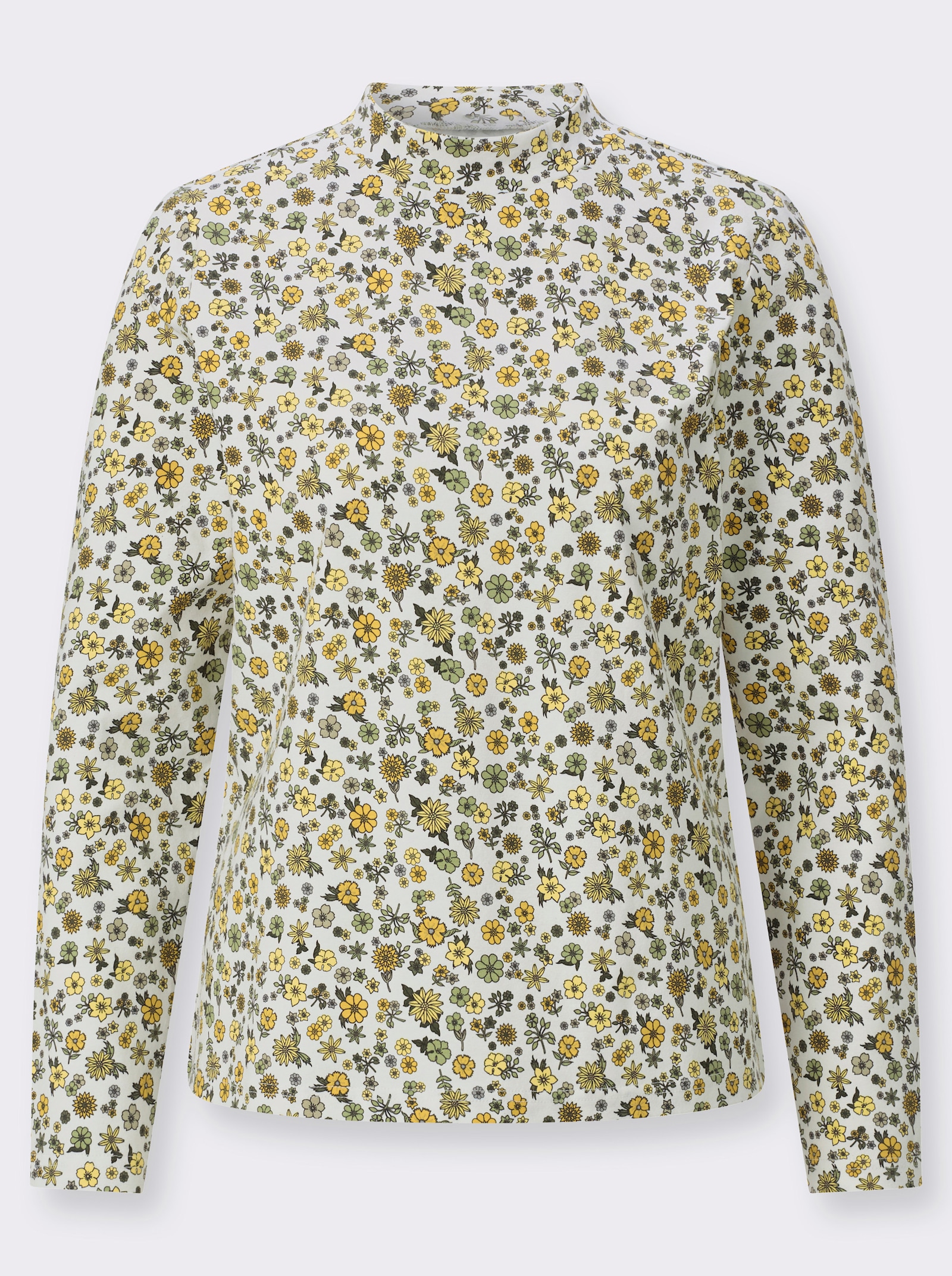 Stehkragenshirt im Minimal-Dessin - ecru-ocker-bedruckt