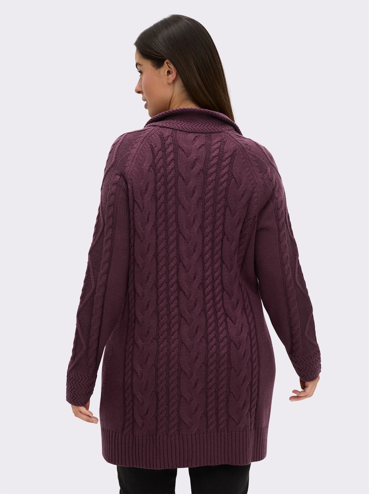 Longstrickjacke mit Einstrickmuster - burgund
