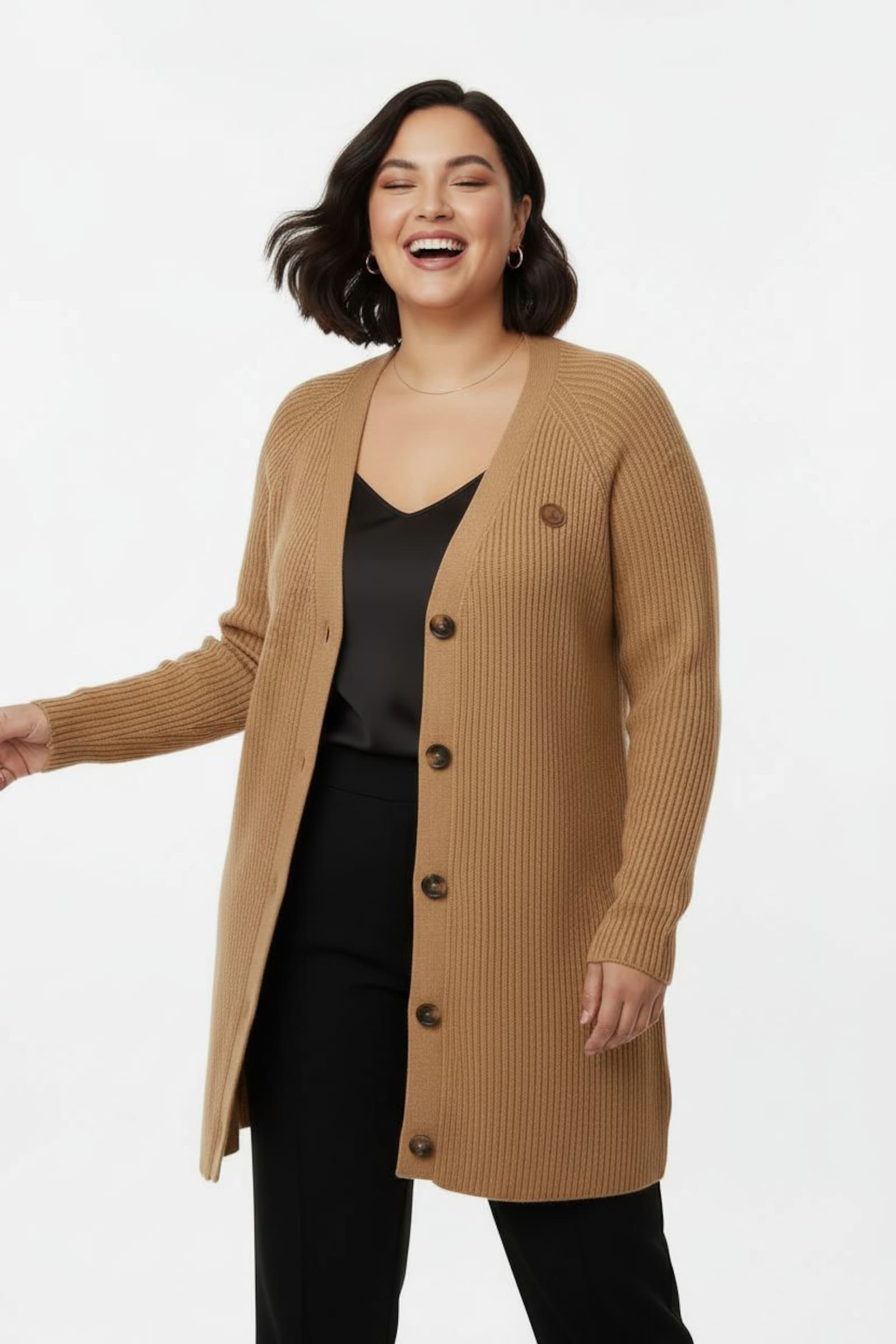 Longstrickjacke in Ripp-Optik - camel