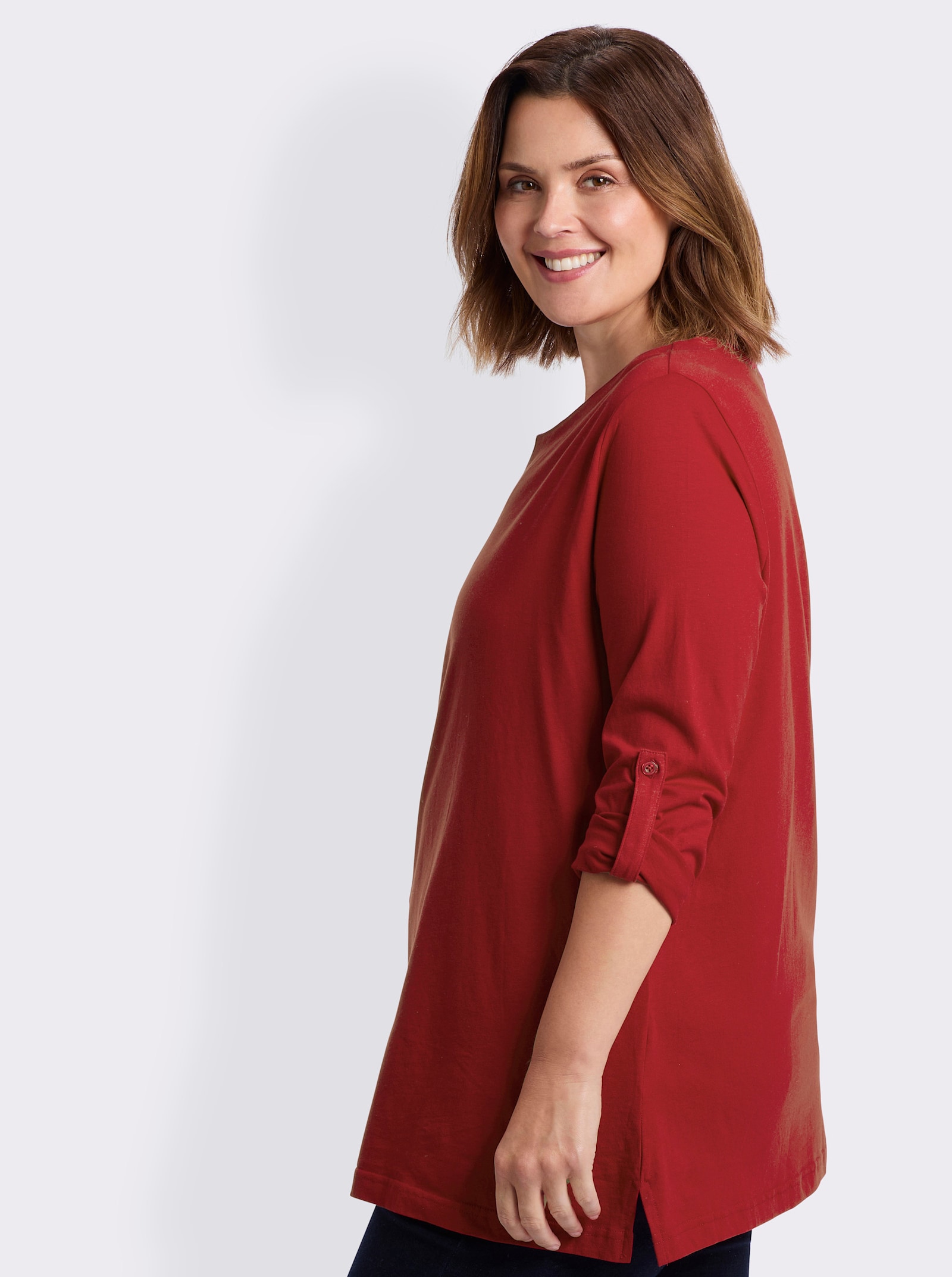 Longshirt mit Ärmeln zum Krempeln - bordeaux