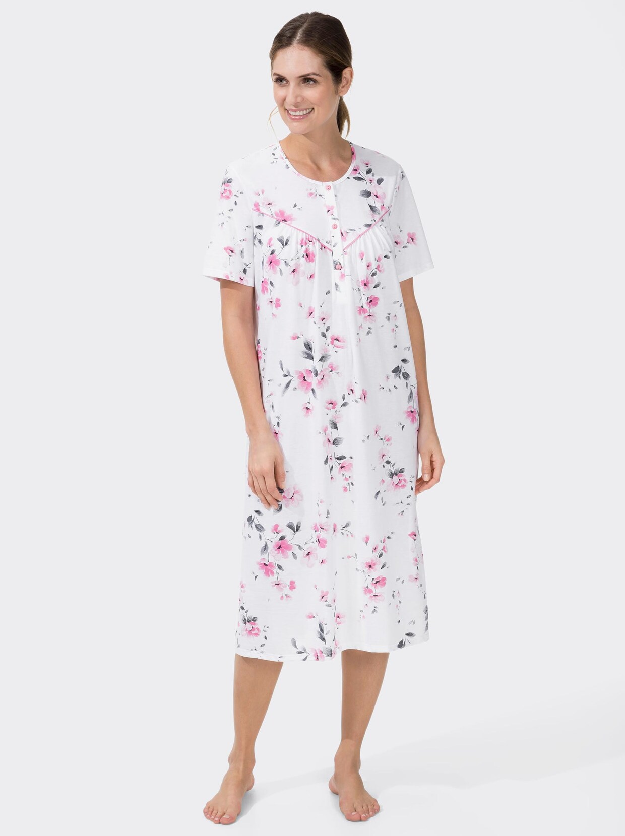 Arabella Nachthemd - weiß-rosé