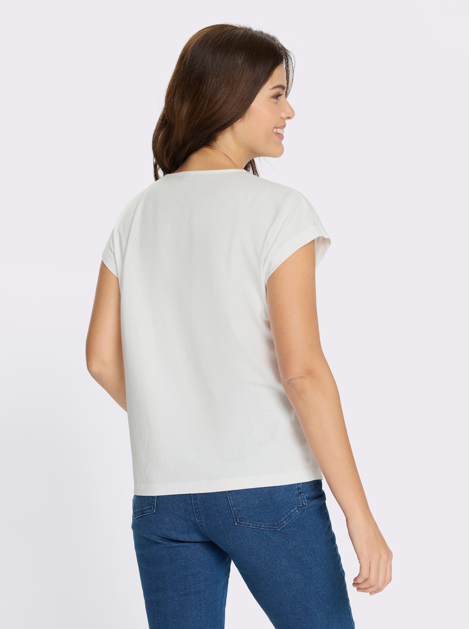 Rundhalsshirt mit Paris-Motiv - ecru-hellblau-bedruckt