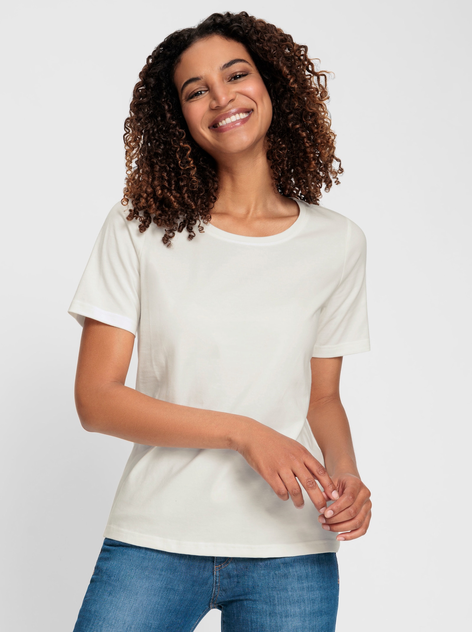 Kurzarmshirt mit Rundhals-Ausschnitt - ecru