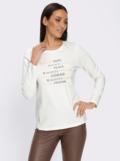 heine Langarmshirt Mit Ziersteinchen - ecru-steingrau-gemustert