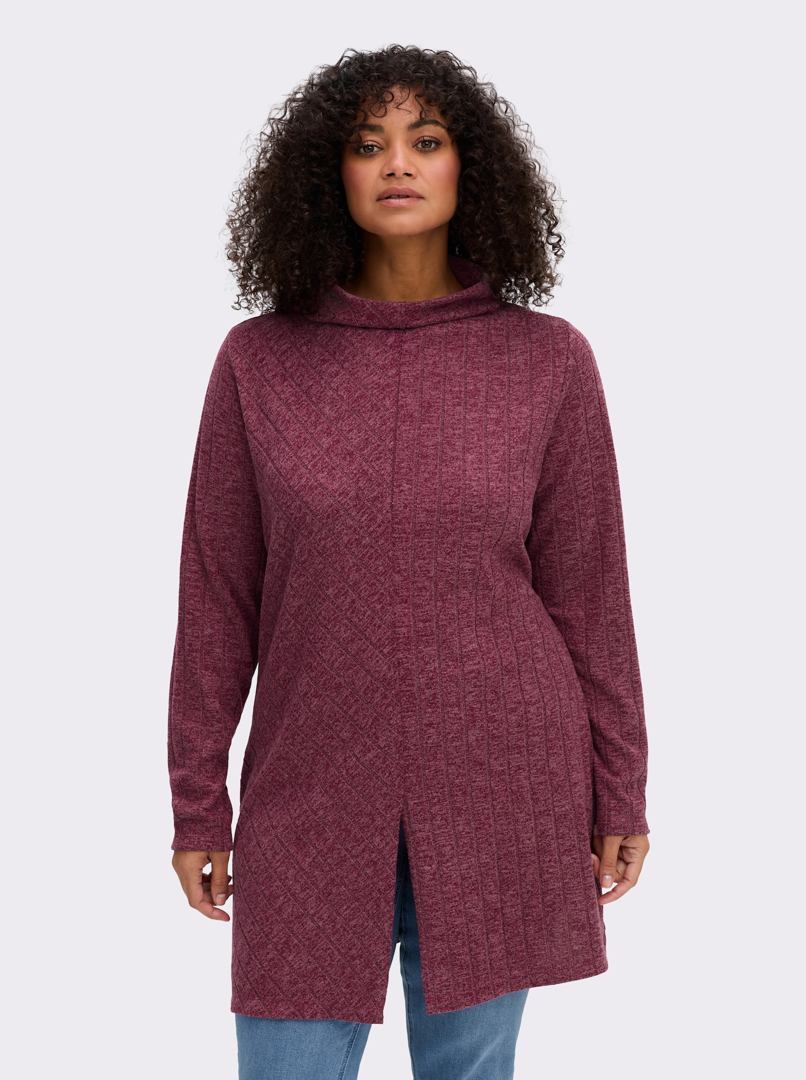 sheego by Joe Browns Longpullover mit hohem Schlitz vorn - bordeaux-meliert