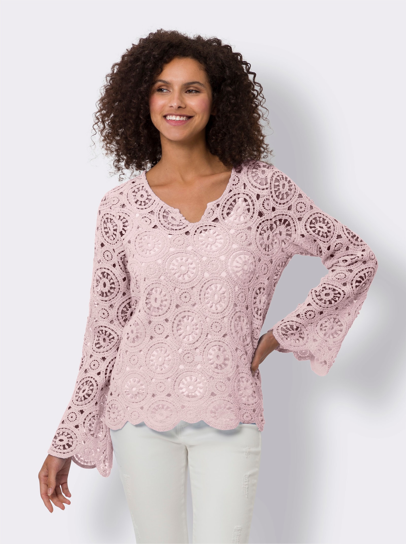 heine Langarmshirt aus Makramee-Spitze - hellrosé