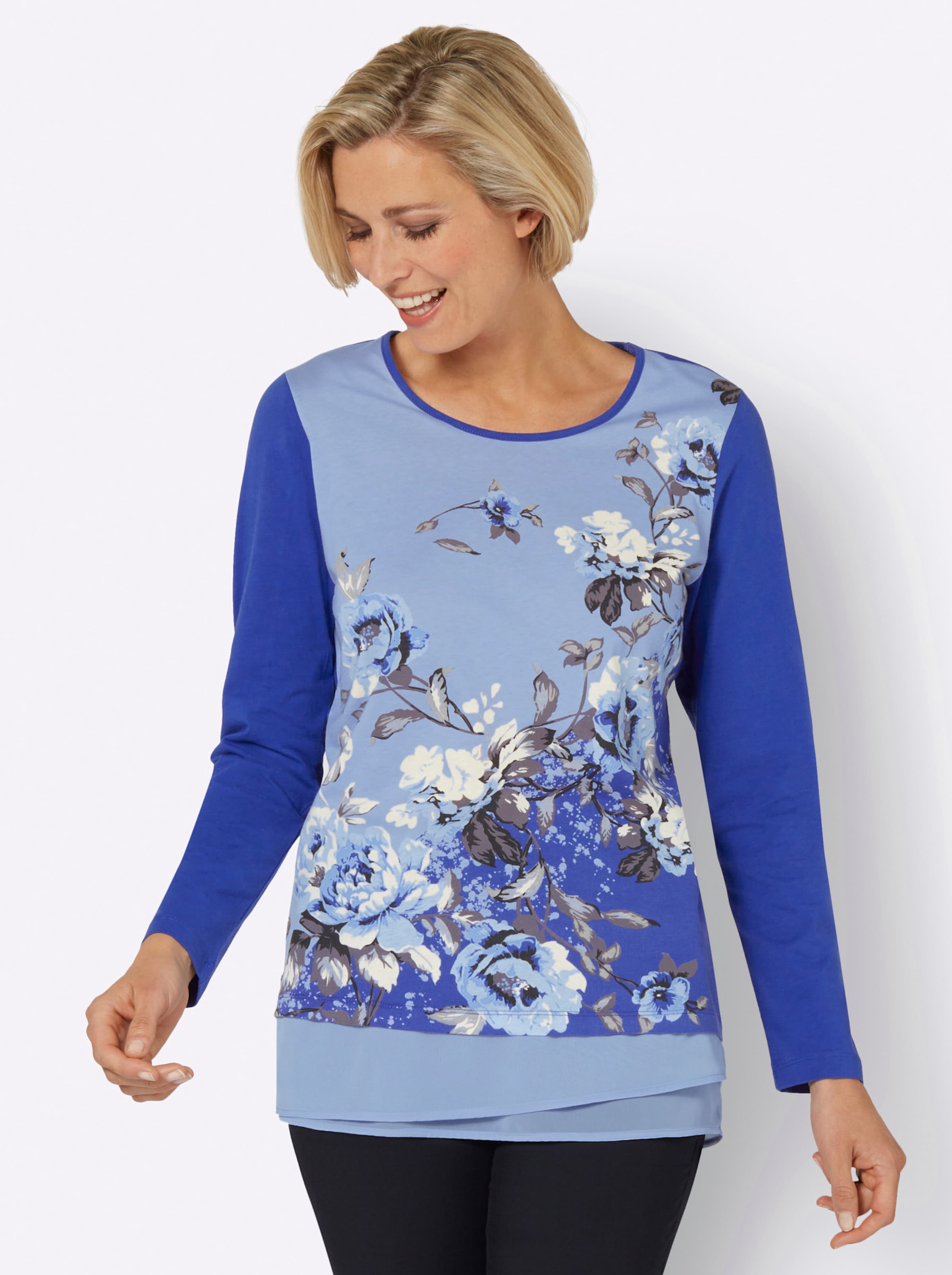Witt Damen Longshirt, royalblau-bleu-bedruckt