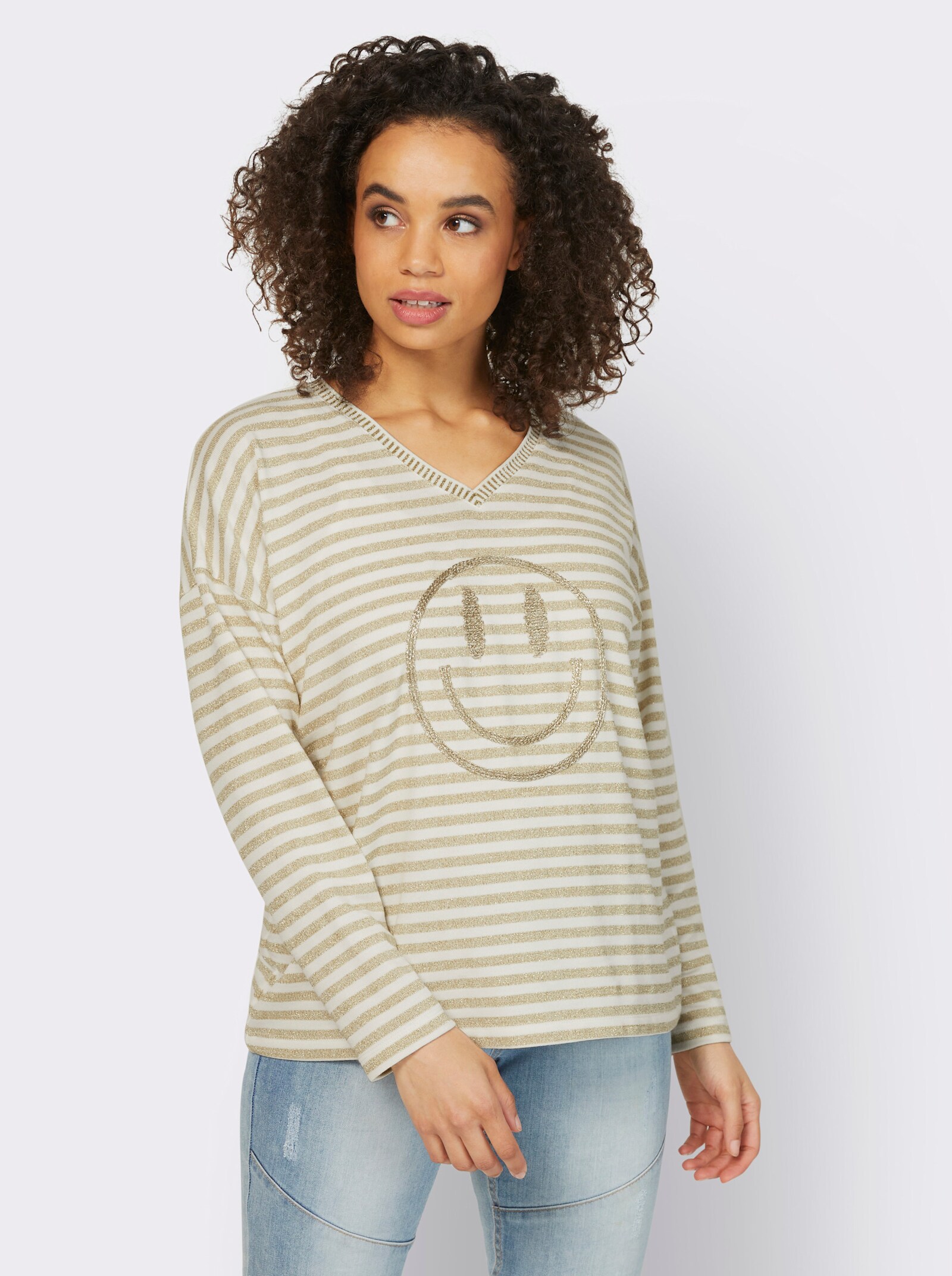 heine Streepjesshirt met glansgaren - ecru/goudkleurig gestreept