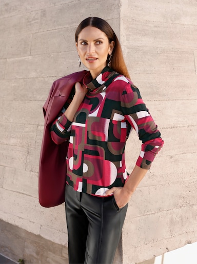 Rollkragenshirt mit grafischem Druck - bordeaux-schoko-bedruckt