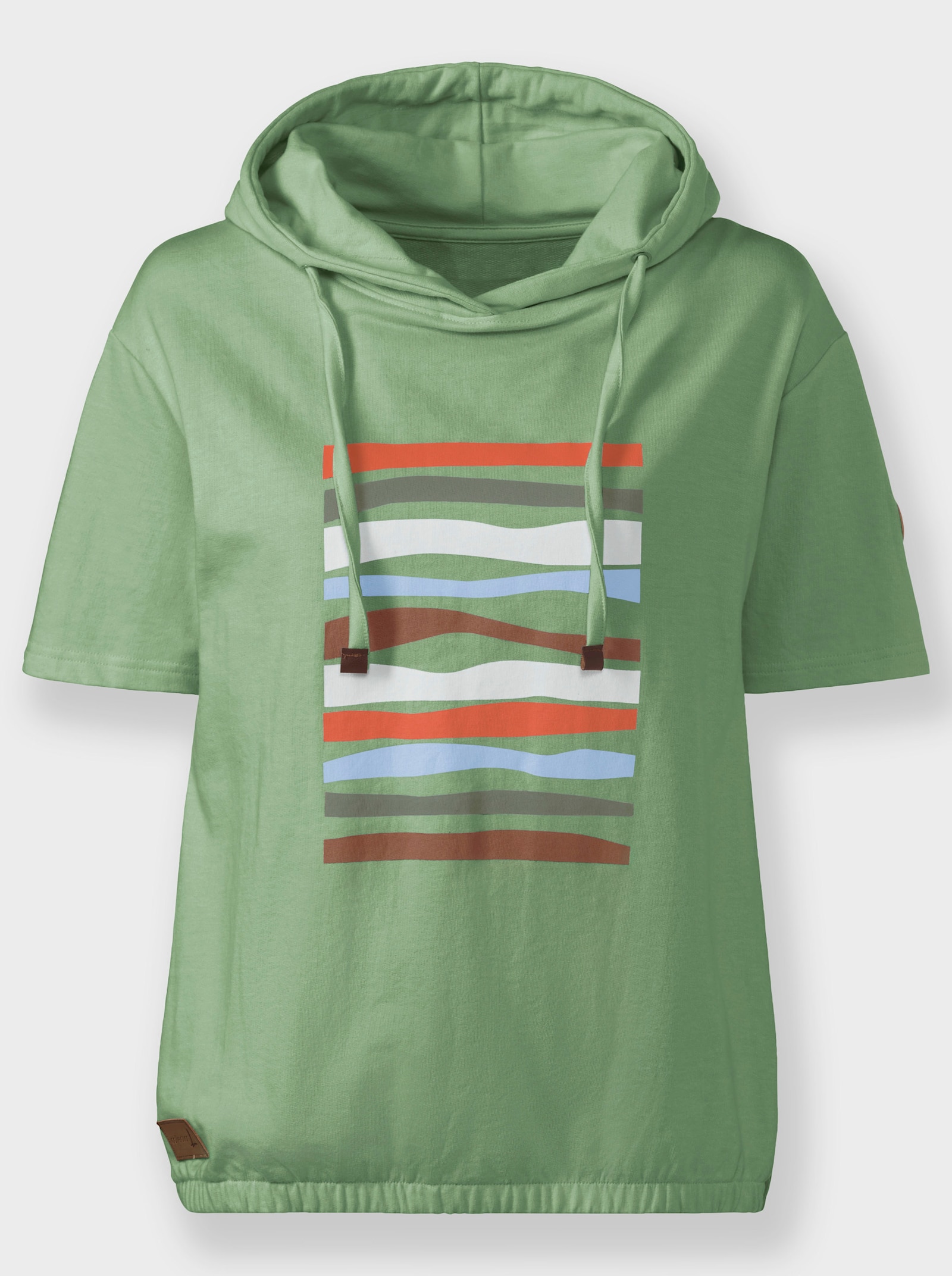 Kapuzensweatshirt mit elastischem Saum - eucalyptus-ecru-bedruckt