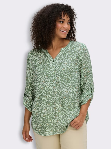 Langarm-Bluse - eucalyptus-ecru-bedruckt