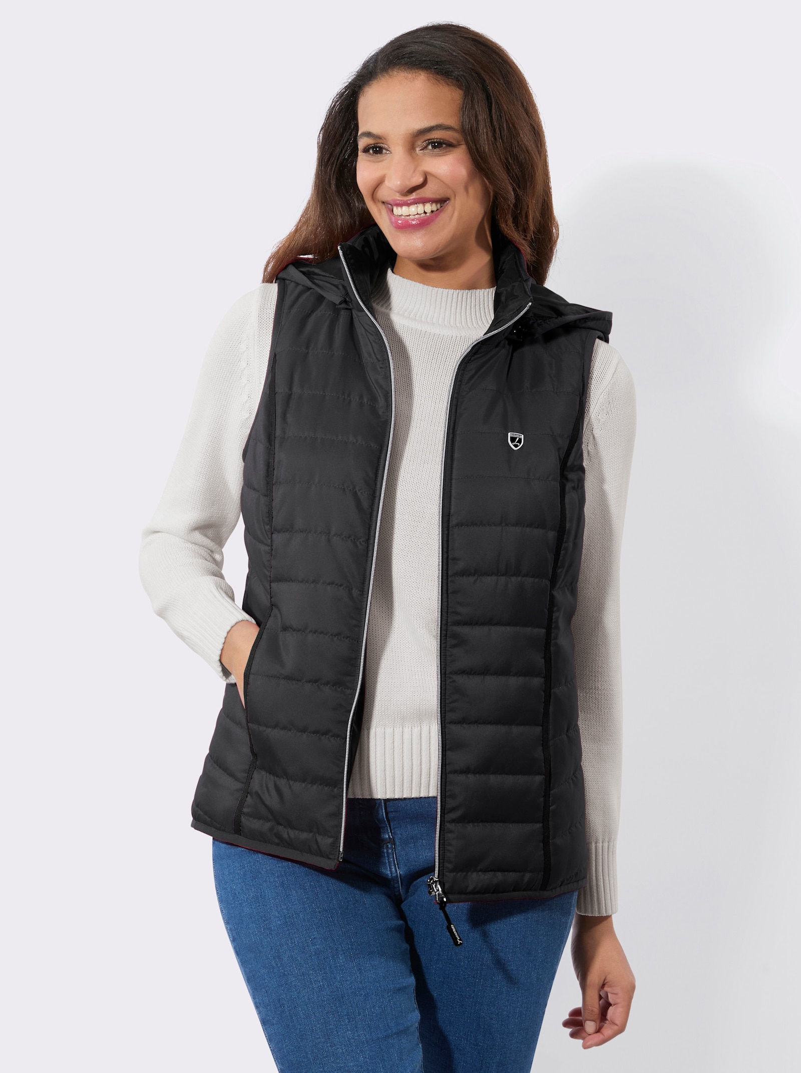 Steppweste mit abnehmbarer Kapuze - schwarz