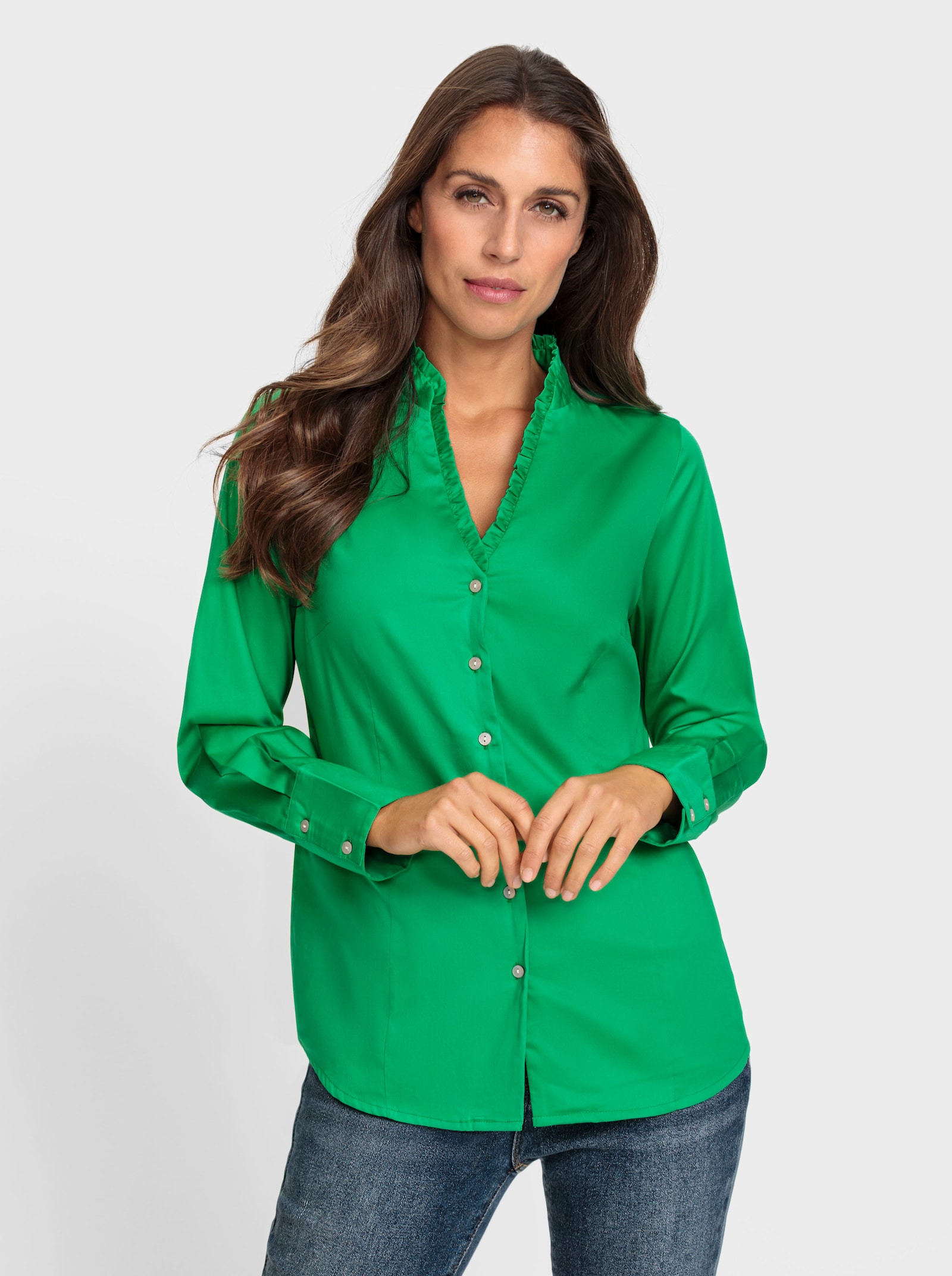heine Blouse van satijn met ruches - grasgroen
