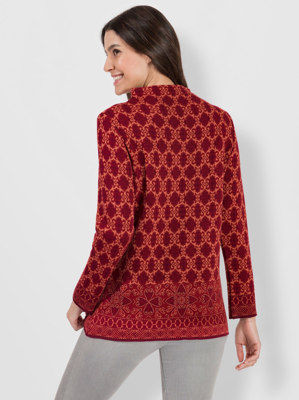 Pull en laine - motifs rouge foncé