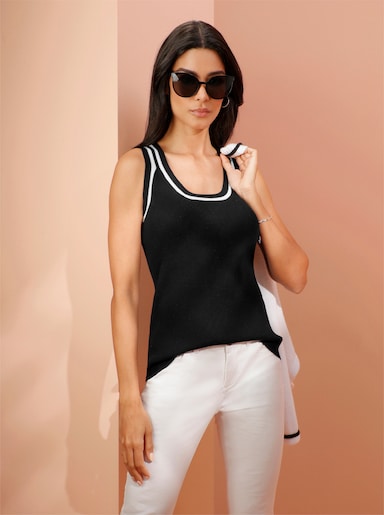 heine Stricktop mit Kontrast-Details - schwarz