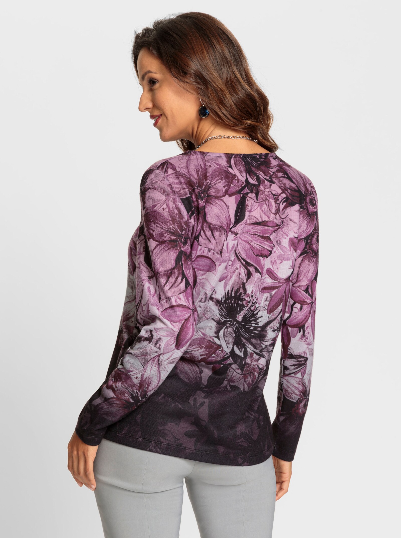 Print-Shirt im Farbverlauf - burgund-mauve-bedruckt
