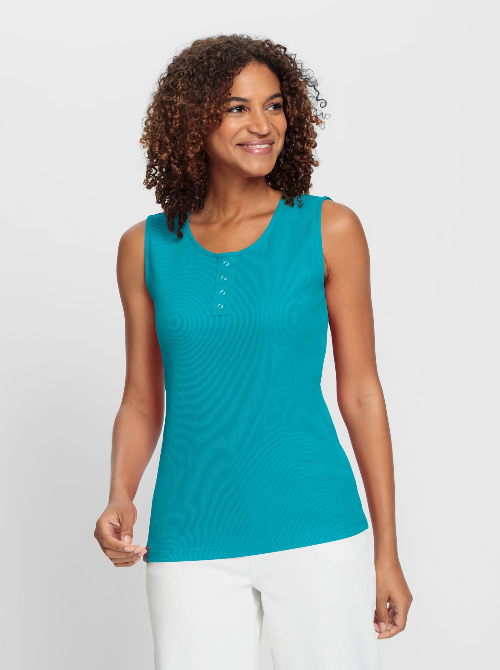 Shirttop in Ripp-Optik - türkis