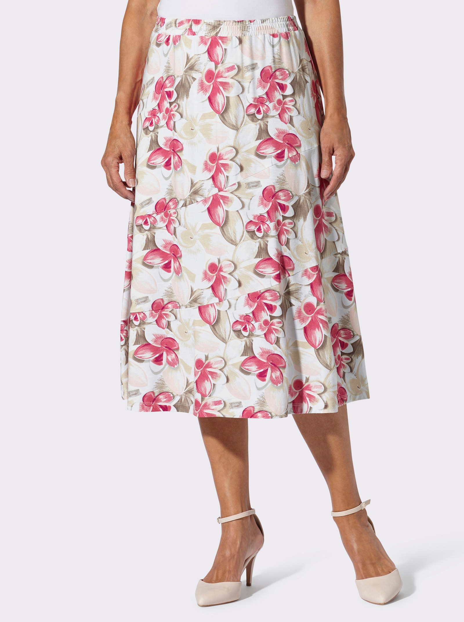 Bahnenrock im floralen Dessin - ecru-fuchsia-bedruckt