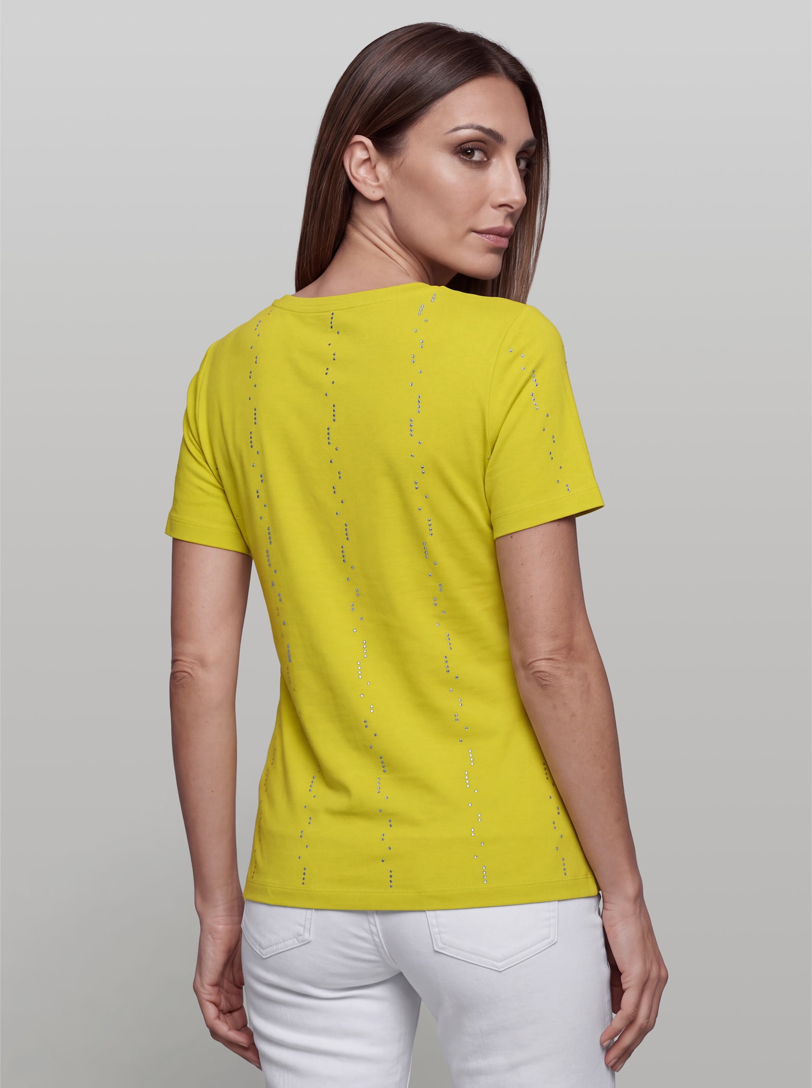 heine Kurzarmshirt mit Glitzersteinchen - limone