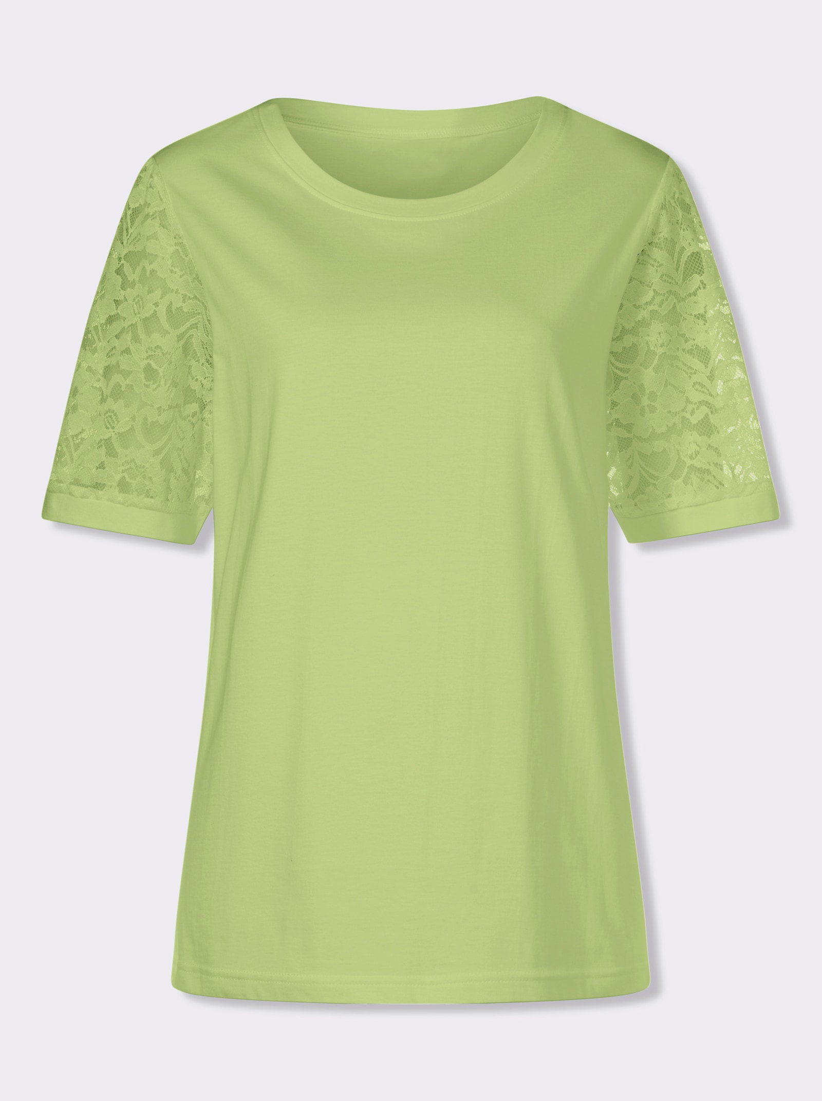 Kanten shirt met pofmouwen - pistache