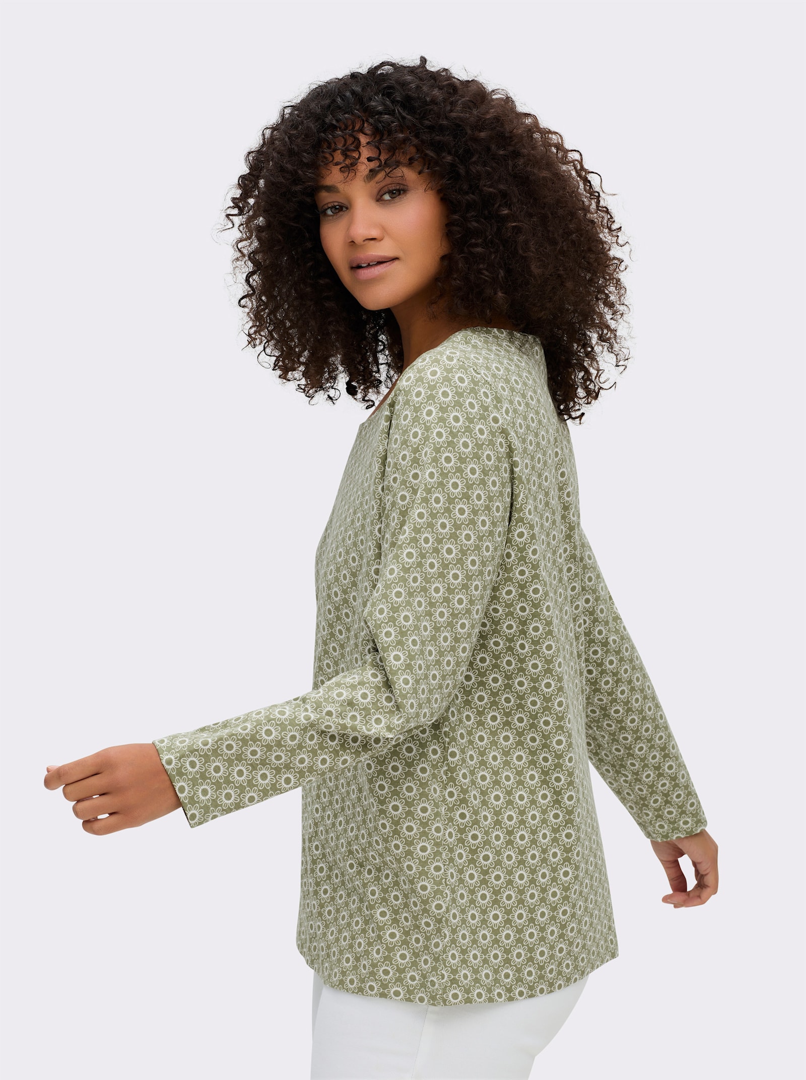 Langarmshirt im Minimal-Dessin - schilf-ecru-bedruckt