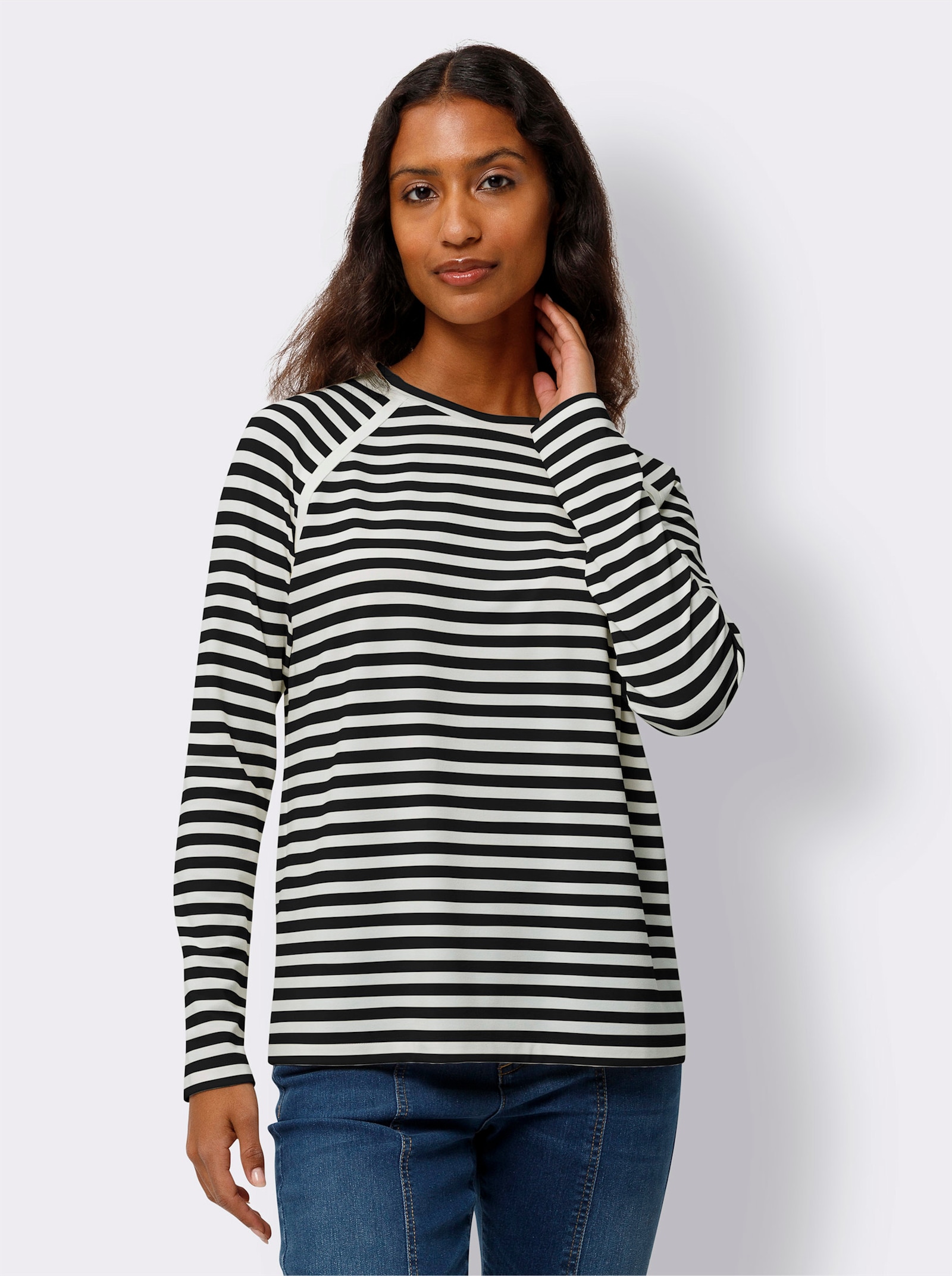 heine Ringelshirt mit Raglan-Ärmeln - schwarz-ecru-gestreift