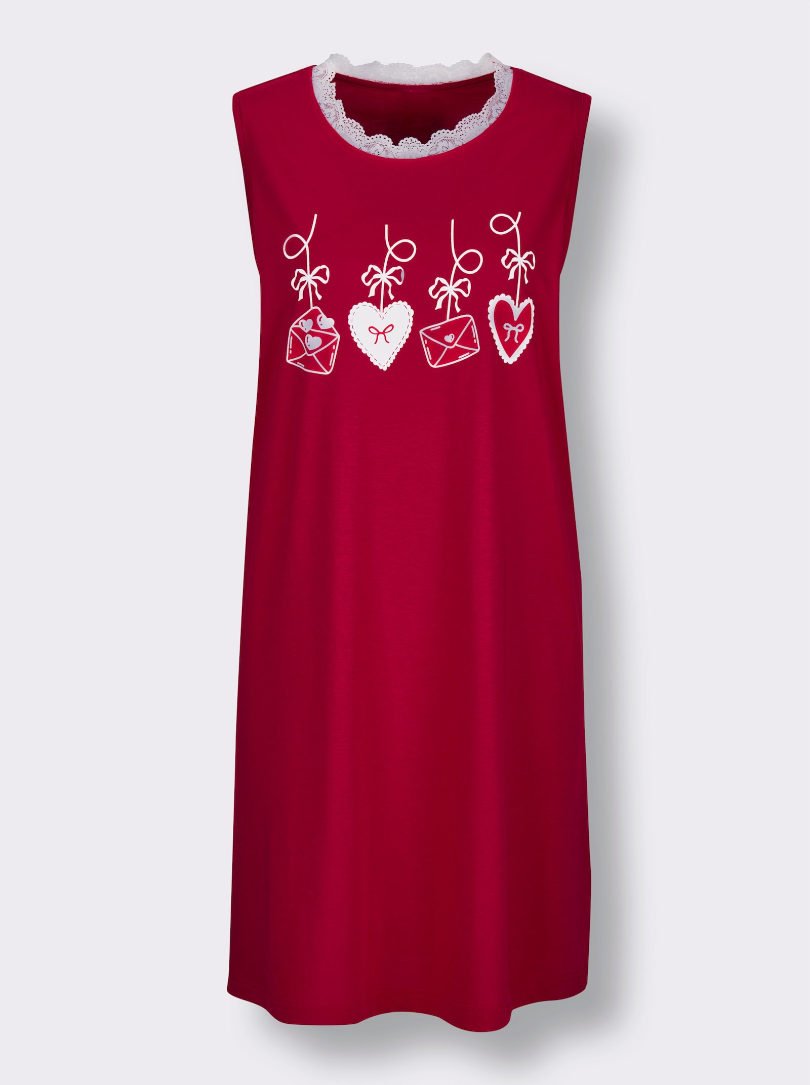 wäschepur Sleepshirt mit Herz-Motiven - rot-weiß